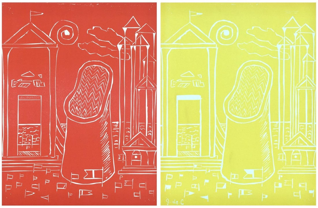 Giorgio De Chirico, Cabina Misteriosa, Socit internationale d'art XXe sicle, Linocuts: Giorgio De Chirico, Cabina Misteriosa, Socit internationale d'art XXe sicle, Linocuts Item Specifics: Paper Sizes: 12.4 x 9.65 inches, each; 12.4 x 19.3 inches, overall. Inscription: Signed in the pla