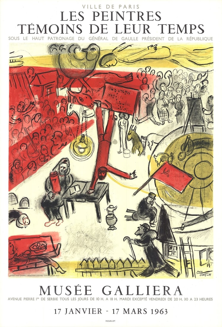 MARC CHAGALL The Revolution 29.5" x 20" Lithograph 1963 Modernism Red Yellow (1 of 4)