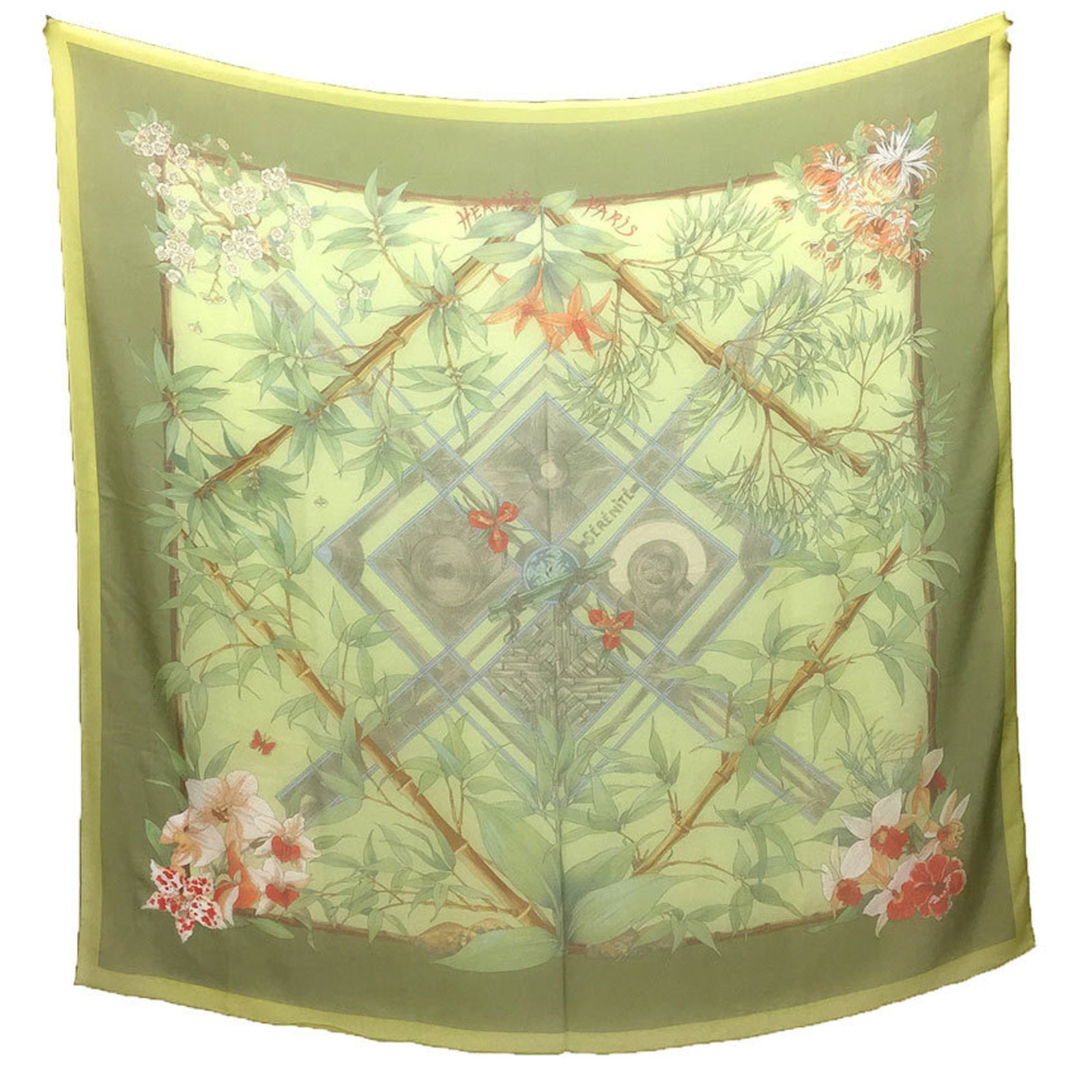 Hermes Silk Scarf: Hermes Silk Scarf Silk in rich green hues, a timeless Herm?s scarf adds elegance to any outfit. Made from high-quality silk, its classic size and simple design make it versatile for everyday wear. A b