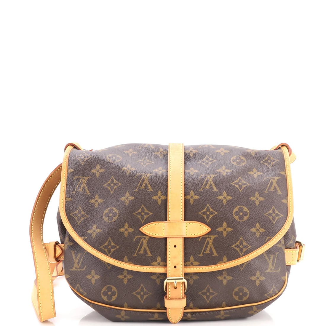 Saumur Canvas Monogram Handbag Louis Vuitton: Saumur Canvas Monogram Handbag Louis Vuitton The Saumur Canvas Monogram Handbag from Louis Vuitton boasts a rich, brown canvas exterior with the iconic monogram pattern. Measuring 30 inches in size, t