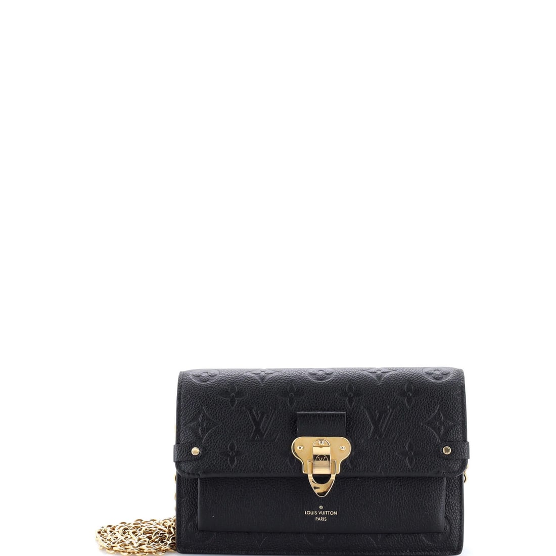 Louis Vuitton Vavin Chain Wallet Monogram Empreinte Leather: Louis Vuitton Vavin Chain Wallet Monogram Empreinte Leather Black Louis Vuitton Vavin Chain Wallet Monogram Empreinte Leather features a sleek design with minor scuffs and cracking on the exterior,