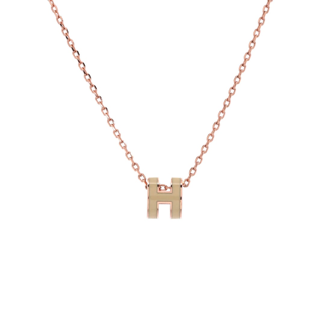 Hermes Pop Mini Pendant Chain Necklace Metal Enamel: Hermes Pop Mini Pendant Chain Necklace Metal Enamel The Hermes Pop Mini Pendant Chain Necklace Metal Enamel boasts a neutral exterior with subtle details, featuring a rose gold-toned metal and enamel 
