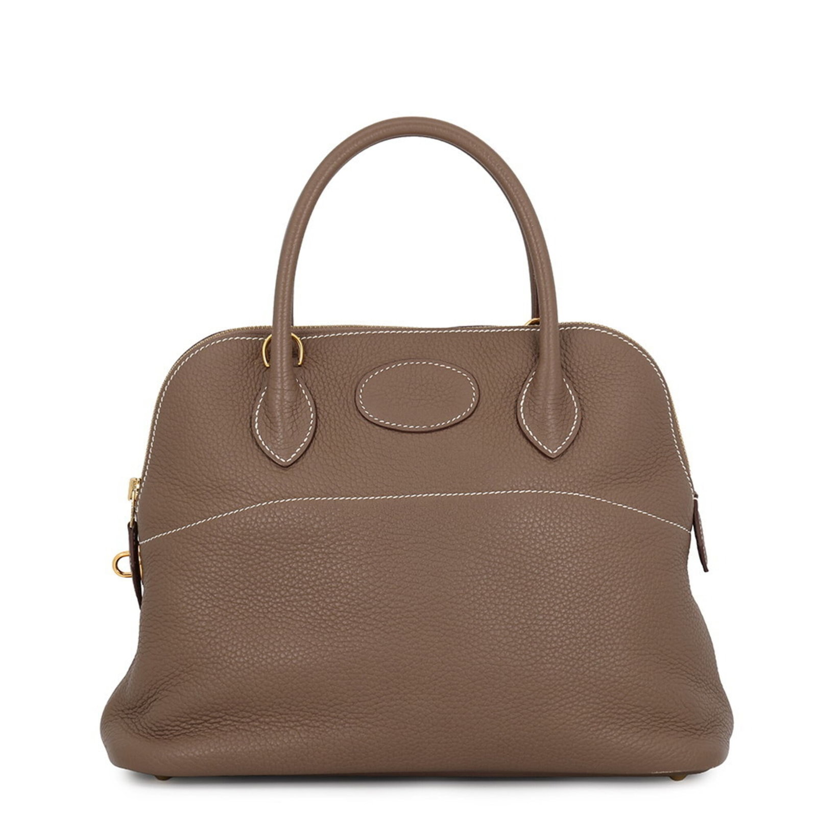 Hermes Handbag Taurillon Leather Clemence: Hermes Handbag Taurillon Leather Clemence Taurillon clemence leather gives this Bolide handbag from Hermes its distinctive look and feel. The Etoupe gray color and gold hardware add a touch of eleganc