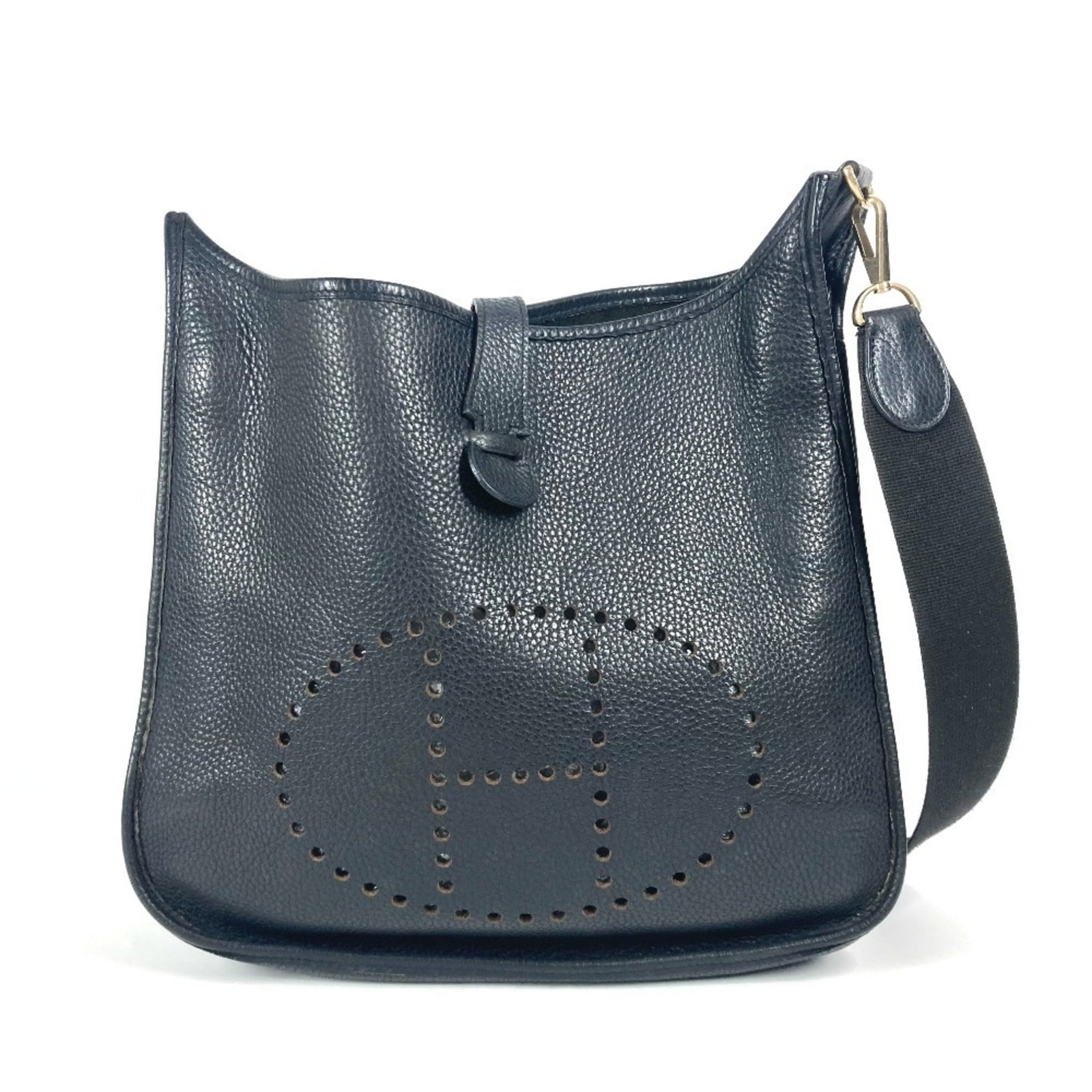 Clemence Taurillon Leather Shoulder Bag Hermes: Clemence Taurillon Leather Shoulder Bag Hermes Clemence Taurillon Leather Shoulder Bag by Hermes features high-quality taurillon clemence leather in black, complemented by gold hardware. This stylish
