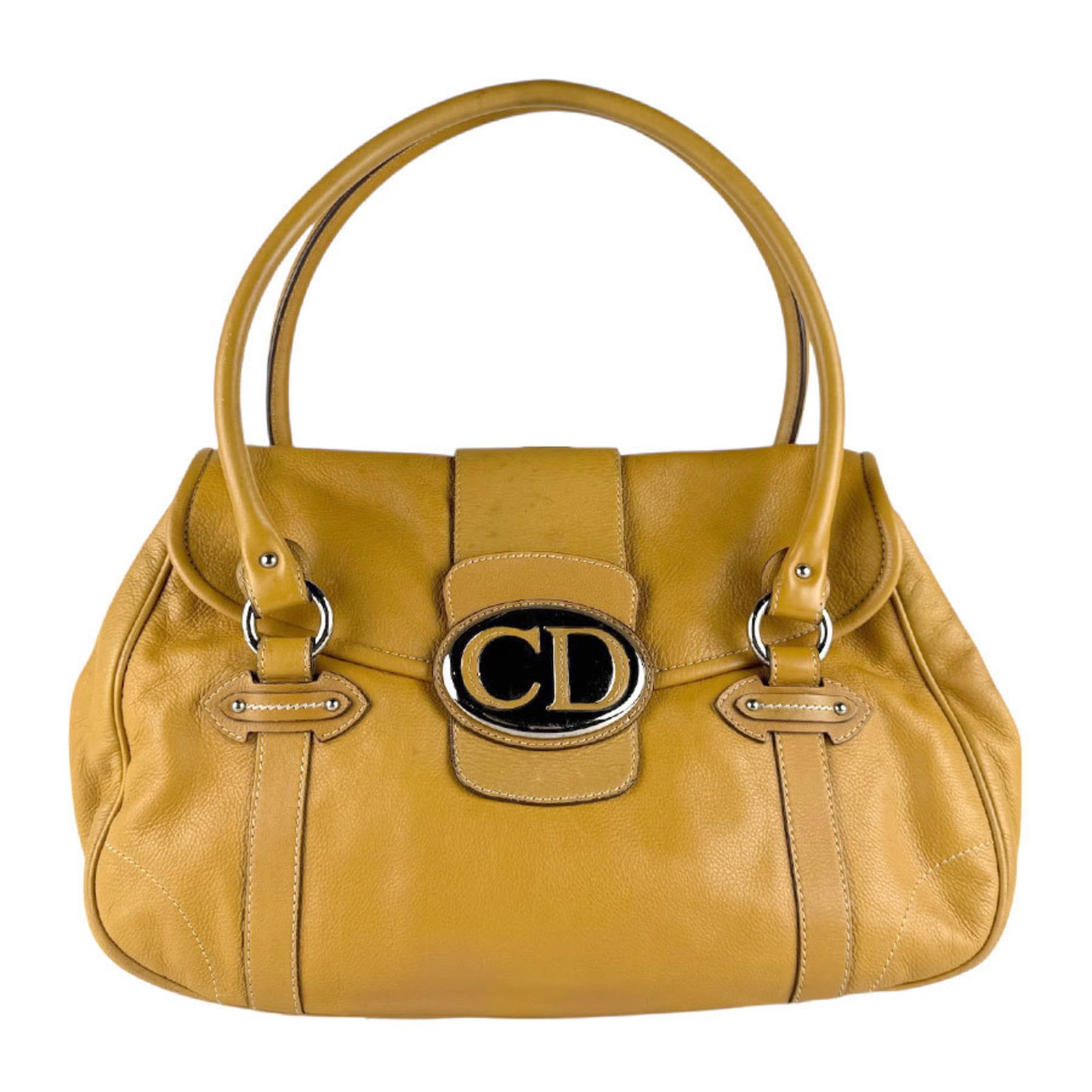 Shoulder bag leather by Christian Dior: Shoulder bag leather by Christian Dior Shoulder bag in mustard and yellow leather by Christian Dior, measuring 24cm x 35cm x 13cm. Made from high-quality leather, this iconic shoulder bag features a