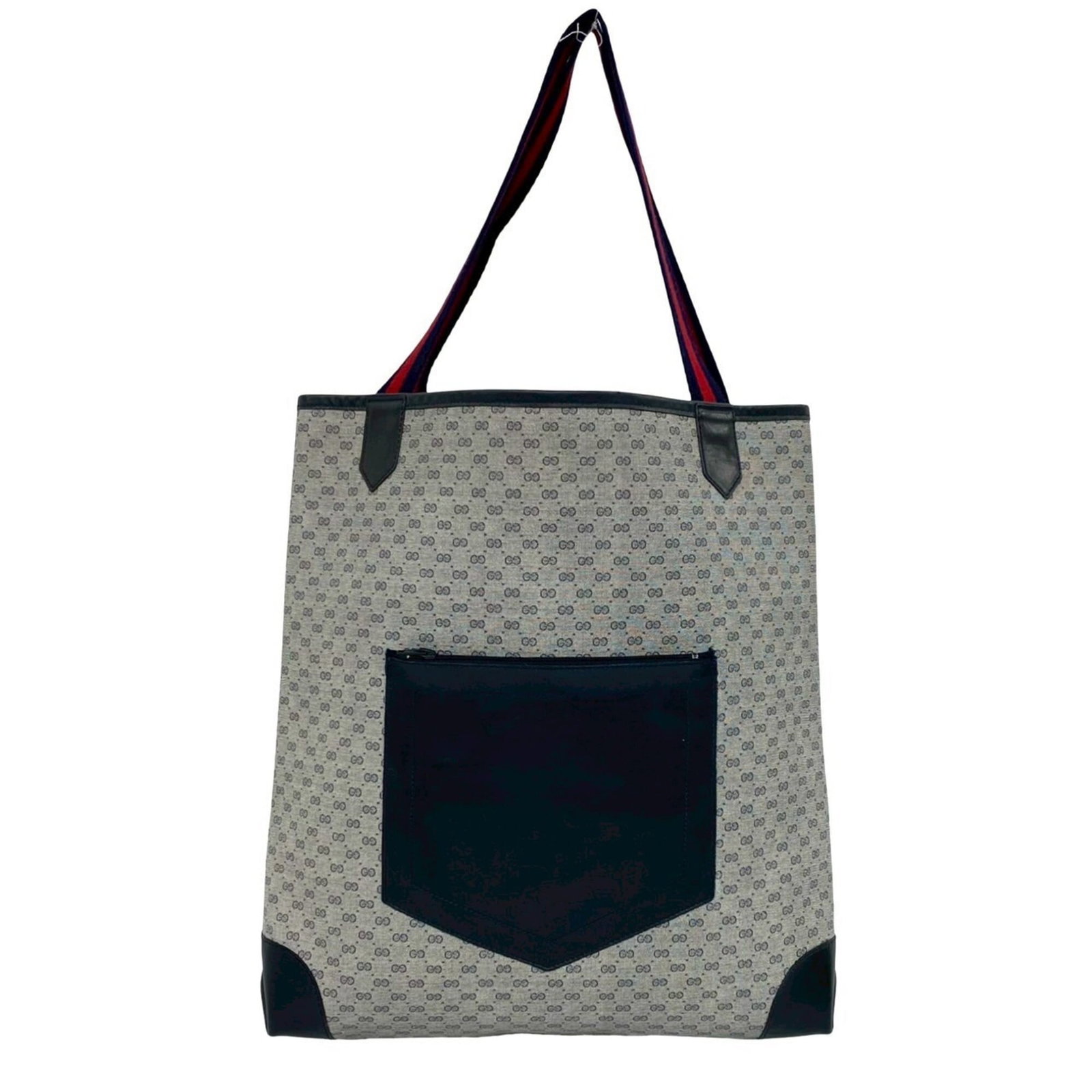 Gucci Handbag Leather Tote Pvc: Gucci Handbag Leather Tote Pvc Navy and Red Gucci Handbag Leather Tote Pvc, measuring 36cm x 36cm x 8.5cm, features a unique combination of leather and PVC materials in its construction. This stylish 