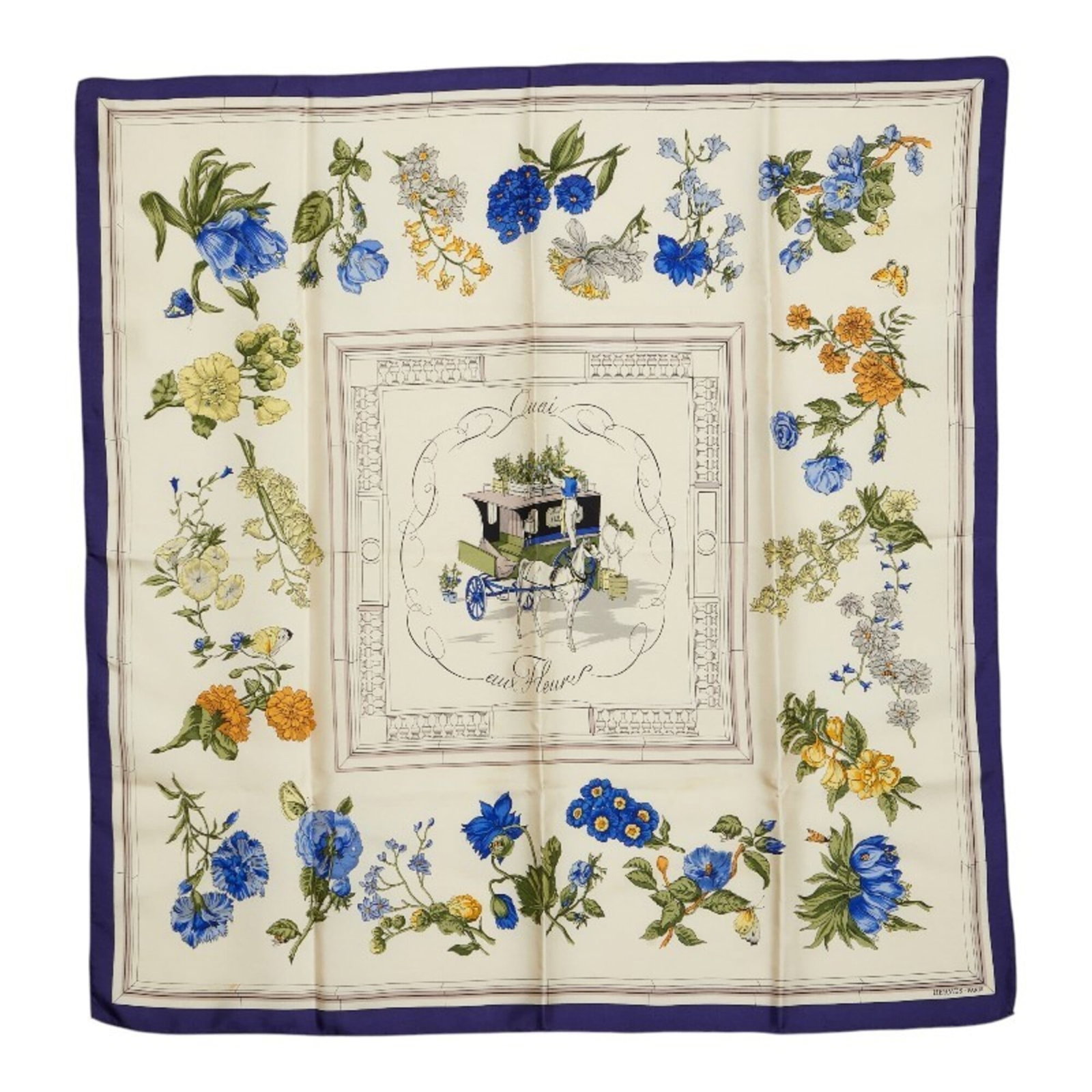Hermes Silk Scarf: Hermes Silk Scarf Item Specifics: Brand: Hermes Type: Scarf Gender: Women Color: Ivory, Multi-color Material: Silk Size (LxW): 90cm x 88cm / 35.43'' x 34.64'' Product Disclaimer: Minor wear from age o