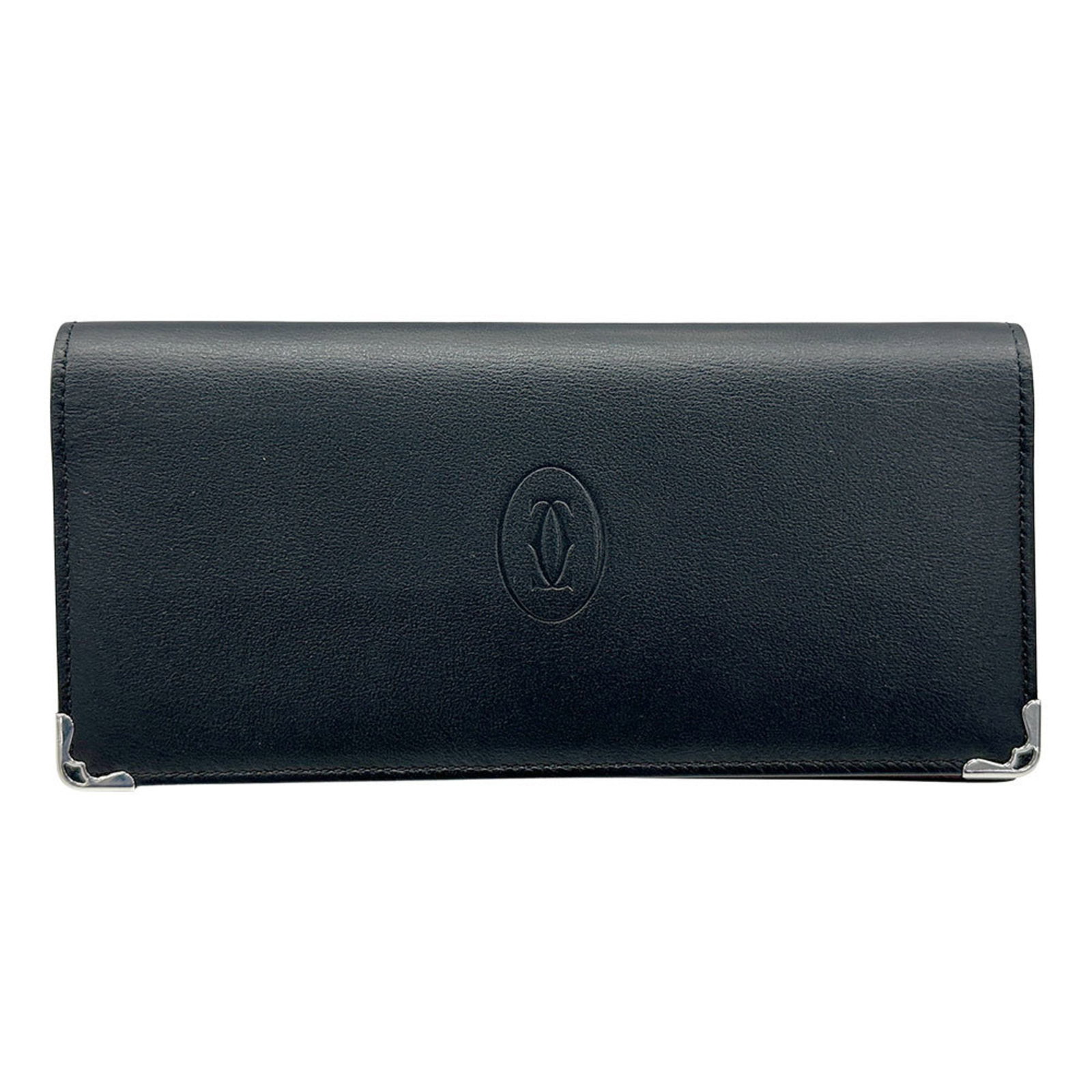 Long Wallet Cartier Bi Fold Leather: Long Wallet Cartier Bi Fold Leather Cartier's sleek and sophisticated long wallet boasts a classic bi-fold design, crafted from high-quality black leather. Measuring 9cm x 18.5cm x 1.5cm, it offers am