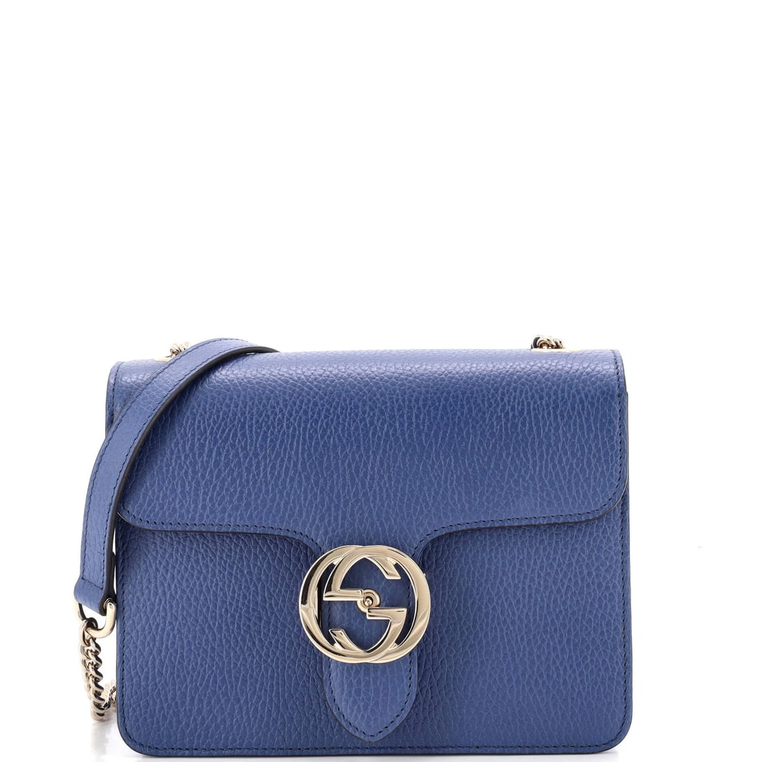 Small leather bag interlocking shoulder Gucci: Small leather bag interlocking shoulder Gucci Small Gucci Interlocking Shoulder Bag in Blue Leather. This excellent condition bag features minor scuffs on the exterior, handles with minor creases,