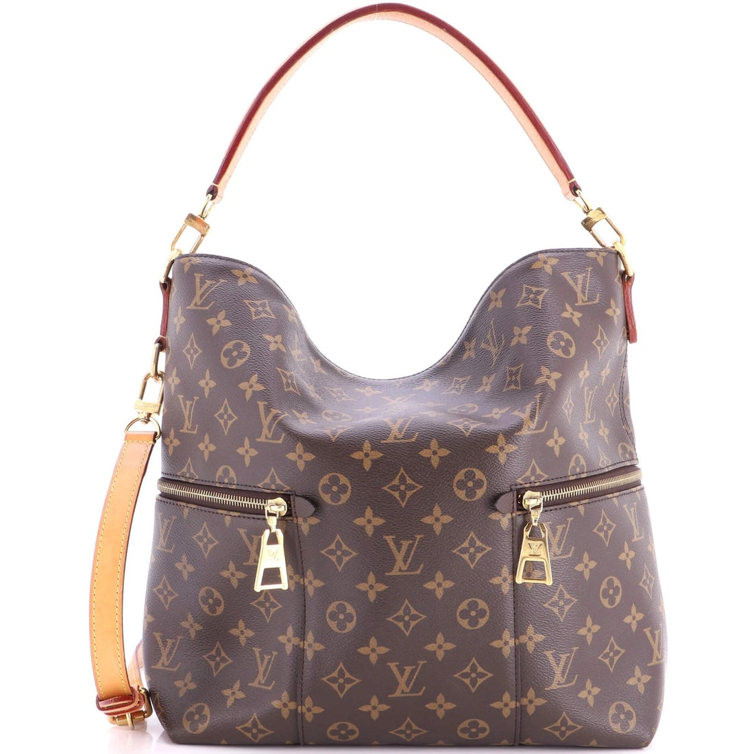 Monogram Canvas Louis Vuitton Melie Handbag: Monogram Canvas Louis Vuitton Melie Handbag Brown Monogram Canvas Louis Vuitton Melie Handbag with Extra Strap and Luggage Tag. This handbag features a classic hobos style with heavy corner wear, scuf