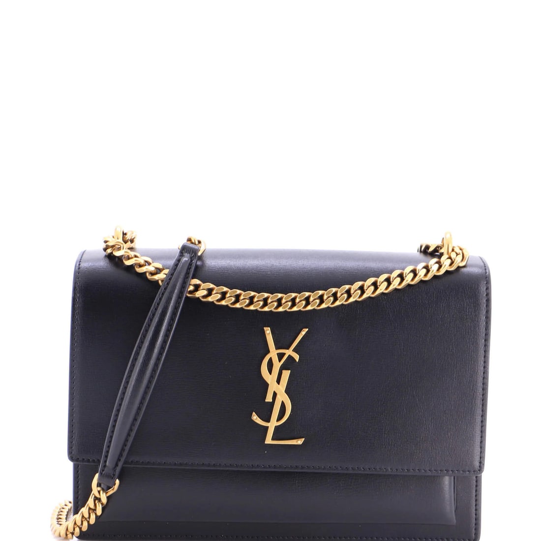 Laurent Saint Medium Leather Crossbody Sunset Bag: Laurent Saint Medium Leather Crossbody Sunset Bag The Laurent Saint Medium Leather Crossbody Sunset Bag boasts sleek black leather exterior with gold hardware, complemented by suede interior.