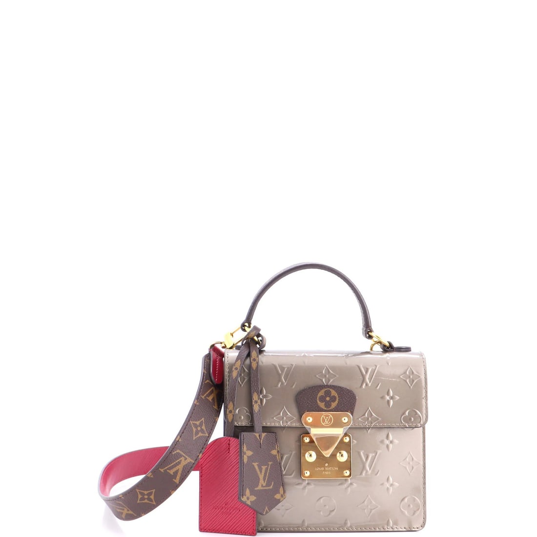 Louis Vuitton Spring Street NM Handbag Monogram Vernis with Monogram Canvas: Louis Vuitton Spring Street NM Handbag Monogram Vernis with Monogram Canvas The Louis Vuitton Spring Street NM Handbag Monogram Vernis with Monogram Canvas boasts a striking neutral exterior and