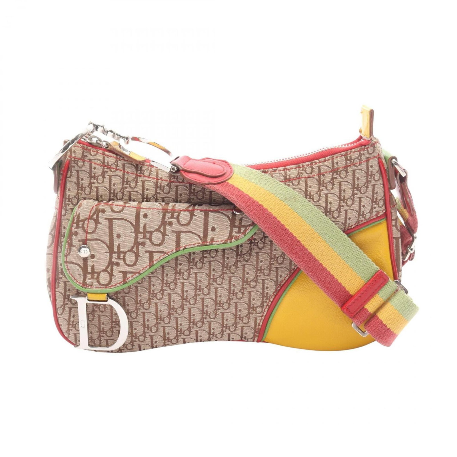 Christian Dior Handbag Canvas Leather Bag Shoulder: Christian Dior Handbag Canvas Leather Bag Shoulder Canvas and leather combine in this classic Christian Dior shoulder bag, available in beige with multi-color accents. Measuring 14cm x 26cm x 3cm,