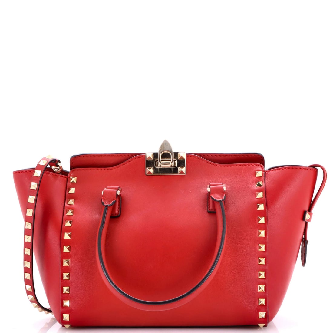 Valentino Garavani Rockstud Tote Rigid Leather Small: Valentino Garavani Rockstud Tote Rigid Leather Small Valentino Garavani Rockstud Tote Rigid Leather Small in striking red, featuring a classic design with rigid leather construction and gold-tone