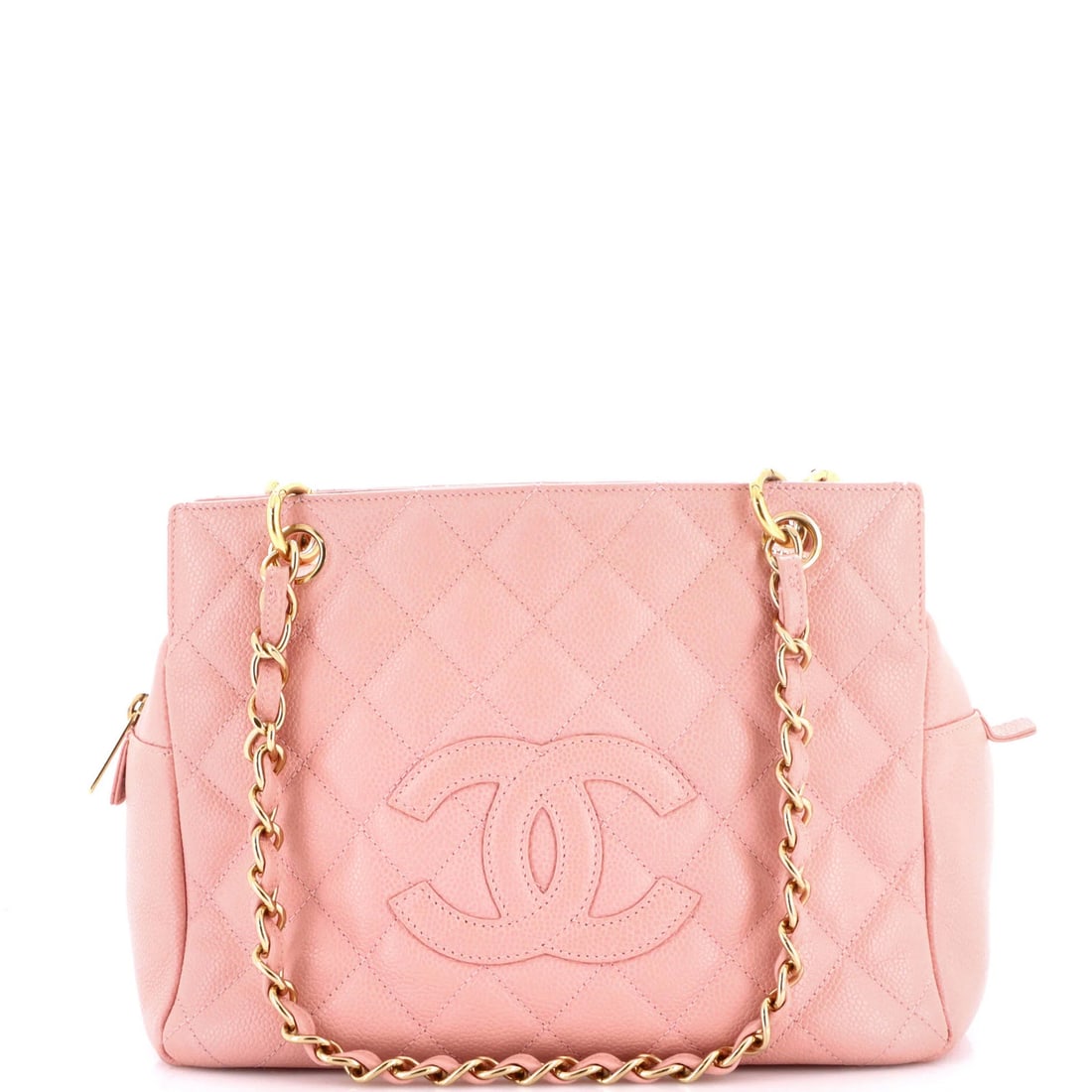 Timeless Quilted Tote Caviar Petite Chanel: Timeless Quilted Tote Caviar Petite Chanel Pink quilted caviar exterior, gold hardware, and neutral interior make up the Timeless Quilted Tote Caviar Petite Chanel. This petite tote features a