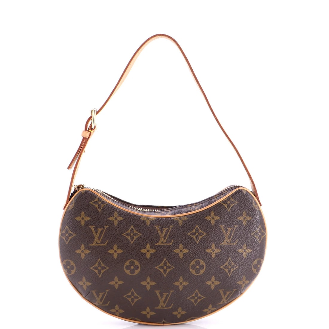 Canvas croissant handbag Louis Monogram PM Vuitton: Canvas croissant handbag Louis Monogram PM Vuitton Canvas croissant handbag with iconic Louis Vuitton Monogram PM design, featuring brown canvas exterior and red microfiber interior. Minor creases