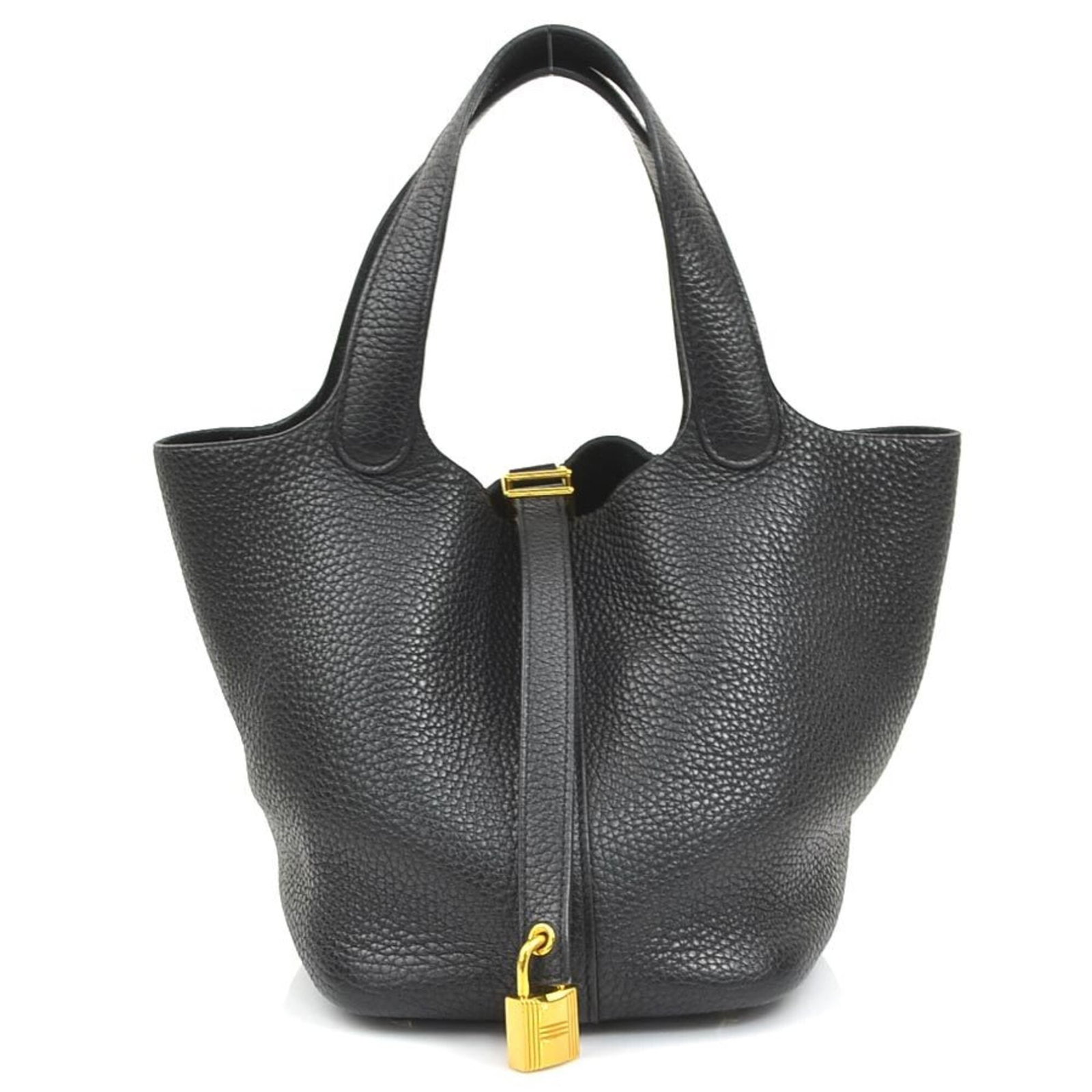 Hermes Handbag Taurillon Leather Clemence: Hermes Handbag Taurillon Leather Clemence Taurillon clemence leather craftsmanship shines in this sleek black Hermes handbag, measuring 18cm x 18cm x 13cm. The timeless design and exceptional