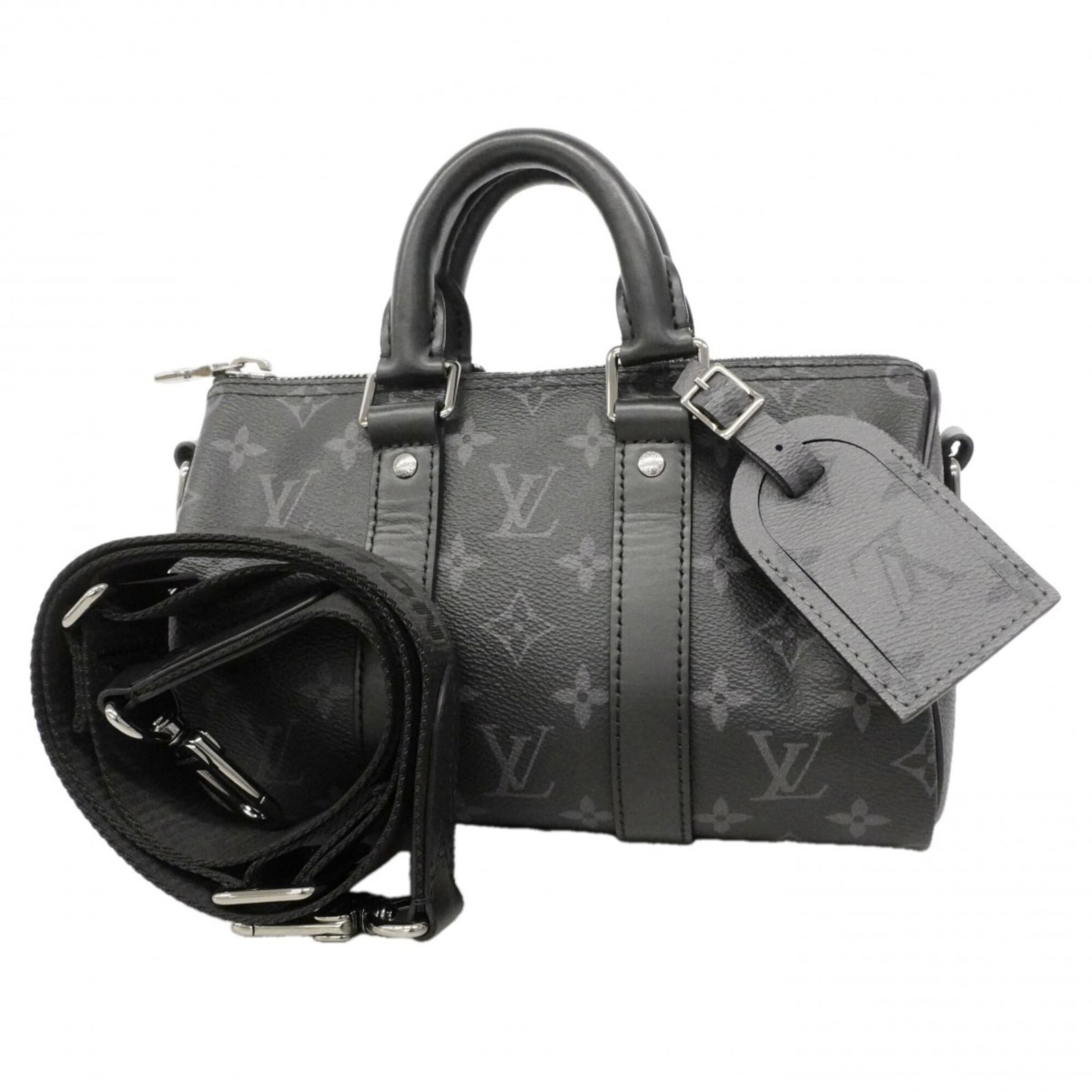 Louis Vuitton Handbag: Louis Vuitton Handbag Black and Gray Louis Vuitton Handbag. This handbag measures 15cm x 25cm x 11cm, featuring a sleek design with a signature from the artist. The item's compact size makes it ideal