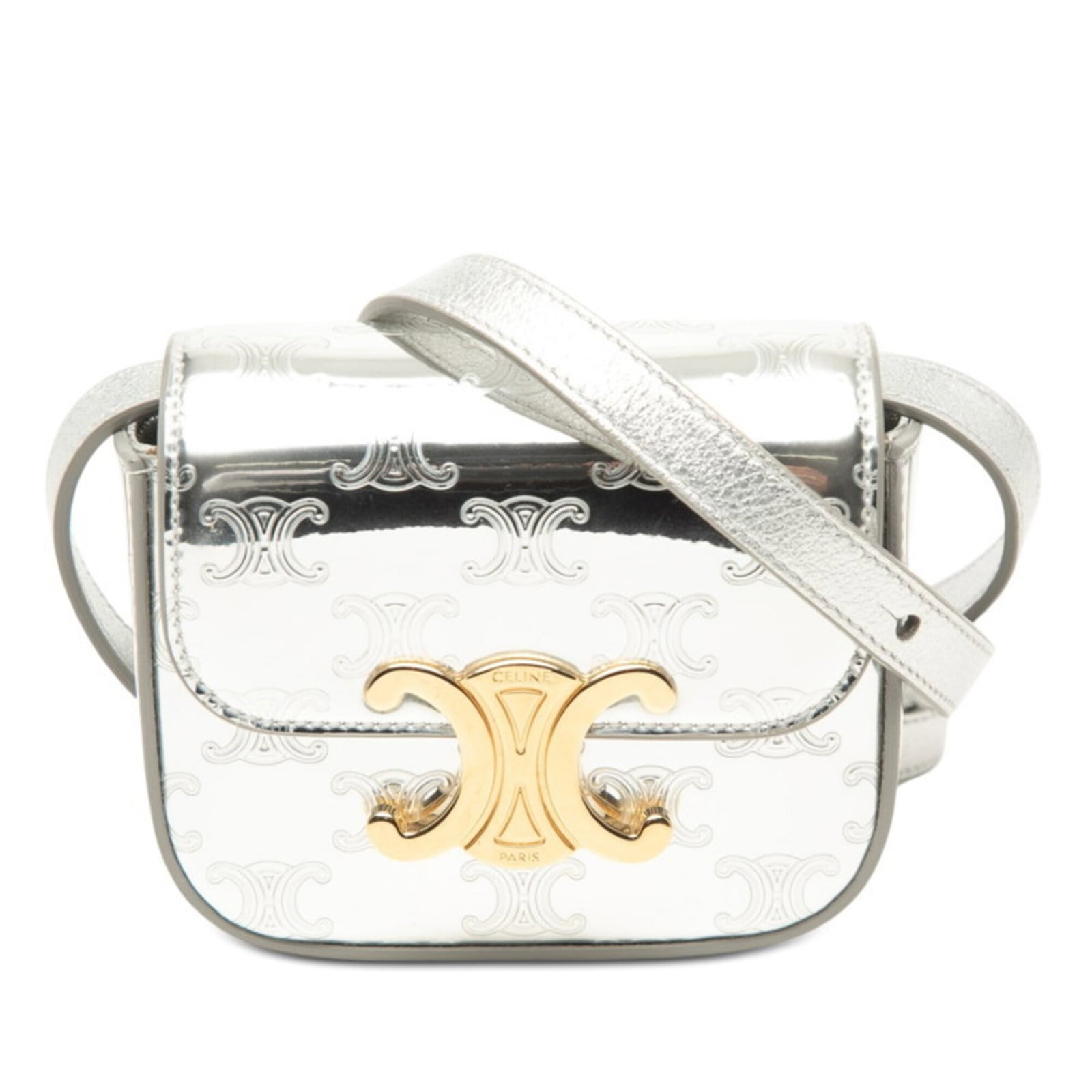 Patent Leather Pochette Shoulder Bag Celine: Patent Leather Pochette Shoulder Bag Celine Patent leather gives this Celine pochette shoulder bag a sleek, modern sheen. Measuring just 10cm x 11.5cm x 4cm, it's compact and easy to carry. The