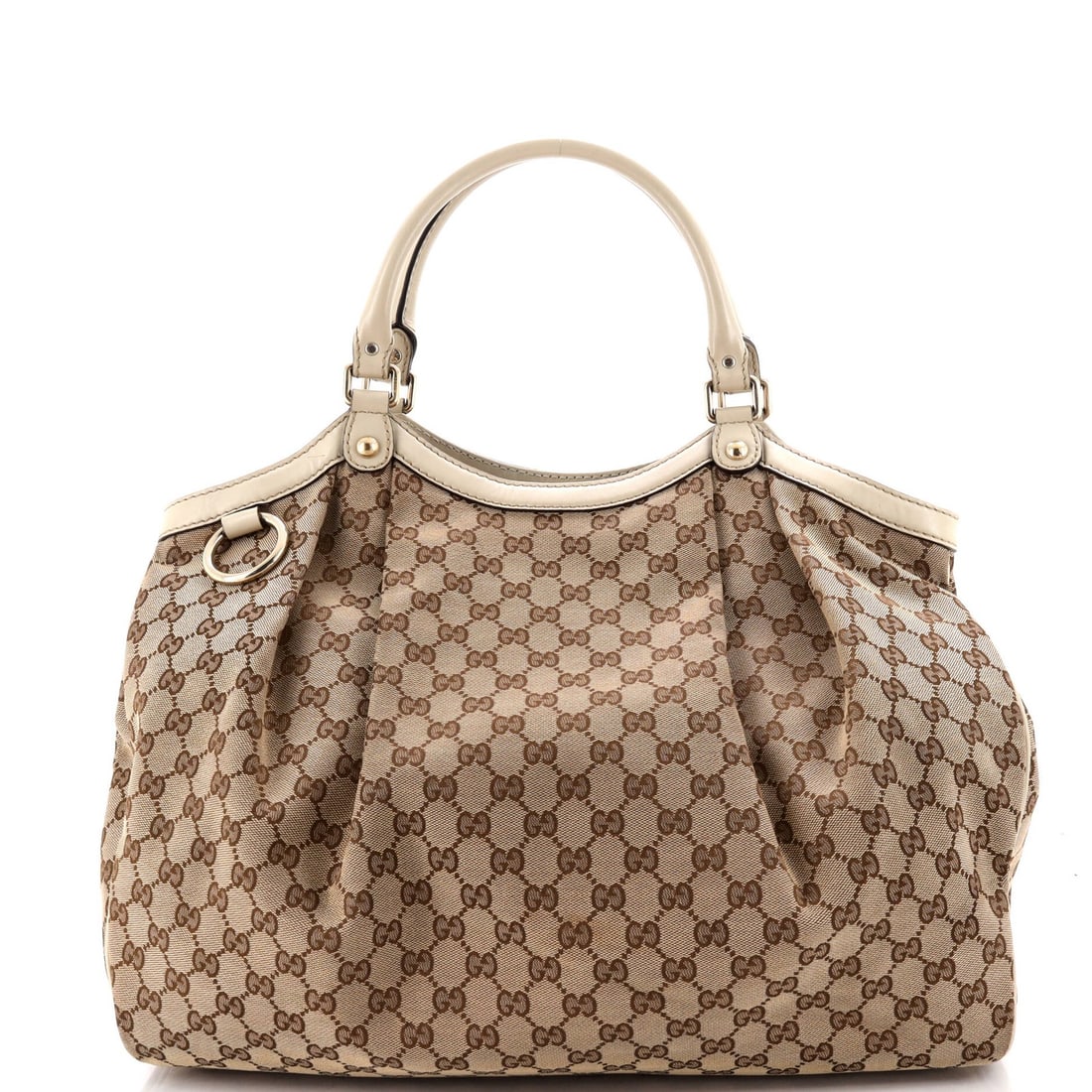 Canvas GG Leather Large with Tote Sukey Gucci: Canvas GG Leather Large with Tote Sukey Gucci Canvas GG Leather Large with Tote Sukey Gucci features a classic brown canvas exterior, complemented by leather accents and gold-tone hardware. The spacio