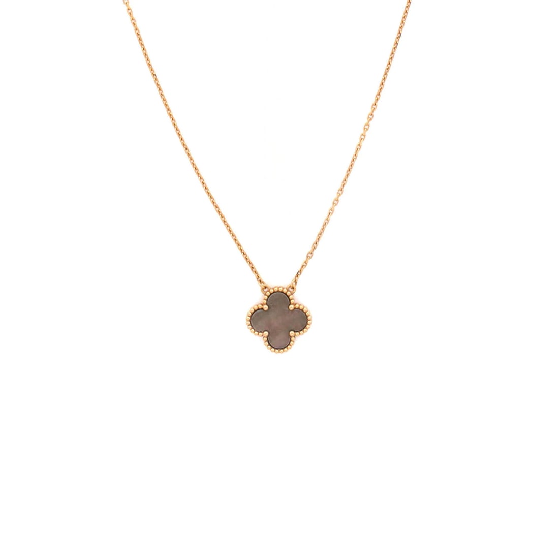 Van Cleef & Arpels Vintage Alhambra Pendant Necklace 18K Rose Gold and Grey: Van Cleef & Arpels Vintage Alhambra Pendant Necklace 18K Rose Gold and Grey 18K Rose Gold and Grey Mother of Pearl Pendant Necklace by Van Cleef & Arpels. This Vintage Alhambra Pendant Necklace boasts