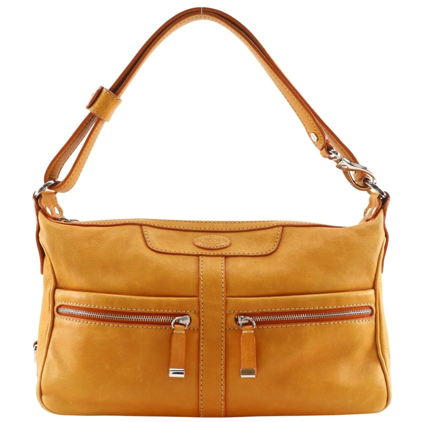 Shoulder bag leather Tod: Shoulder bag leather Tod This vibrant orange leather shoulder bag from Tod's boasts a sleek design and compact size, making it perfect for everyday use. Measuring just 18cm x 32cm x 11cm, it offers a