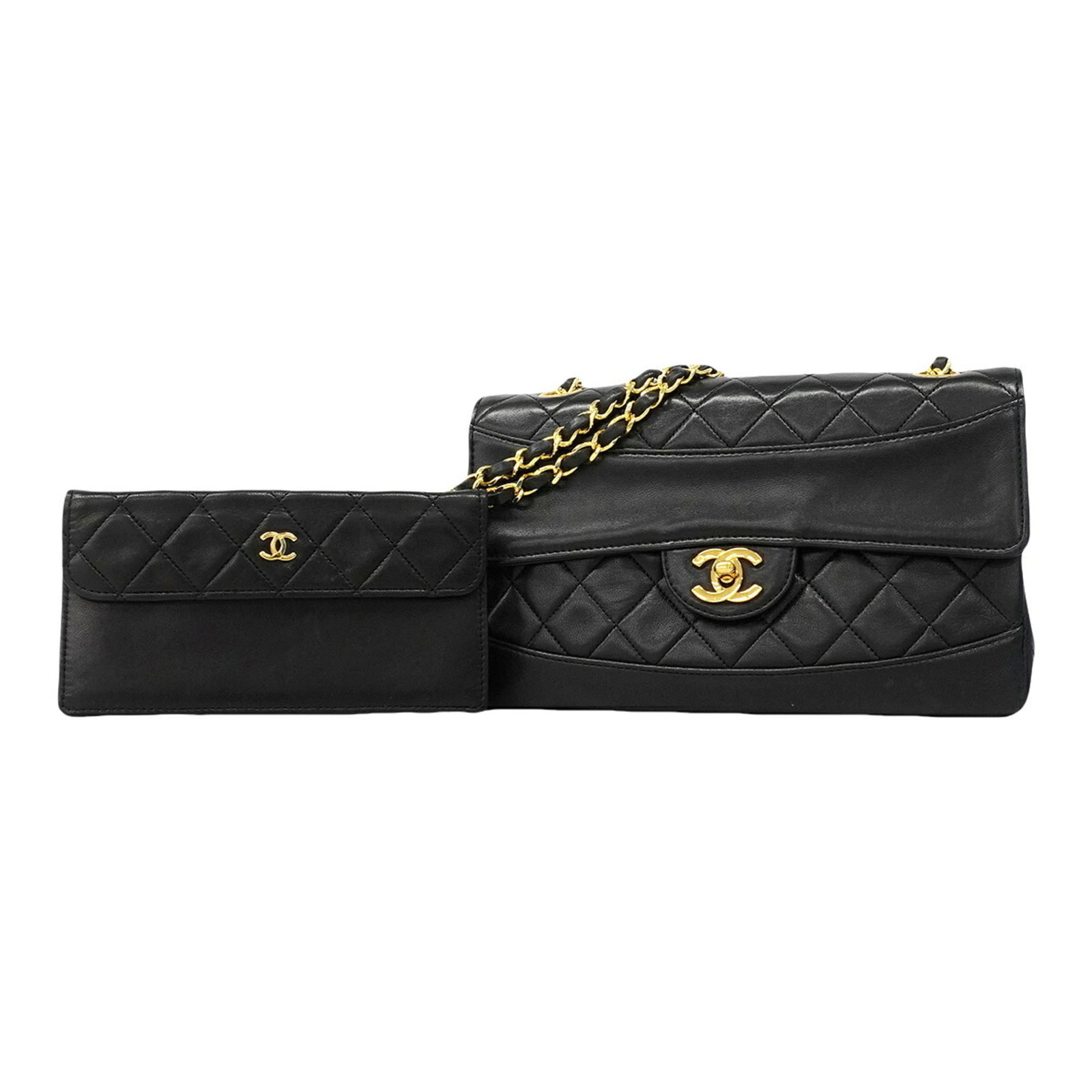 Shoulder Bag Leather Chanel: Shoulder Bag Leather Chanel This black leather shoulder bag from Chanel features lambskin material and gold hardware, adding a touch of luxury to its sleek design. Made with high-quality leather, the