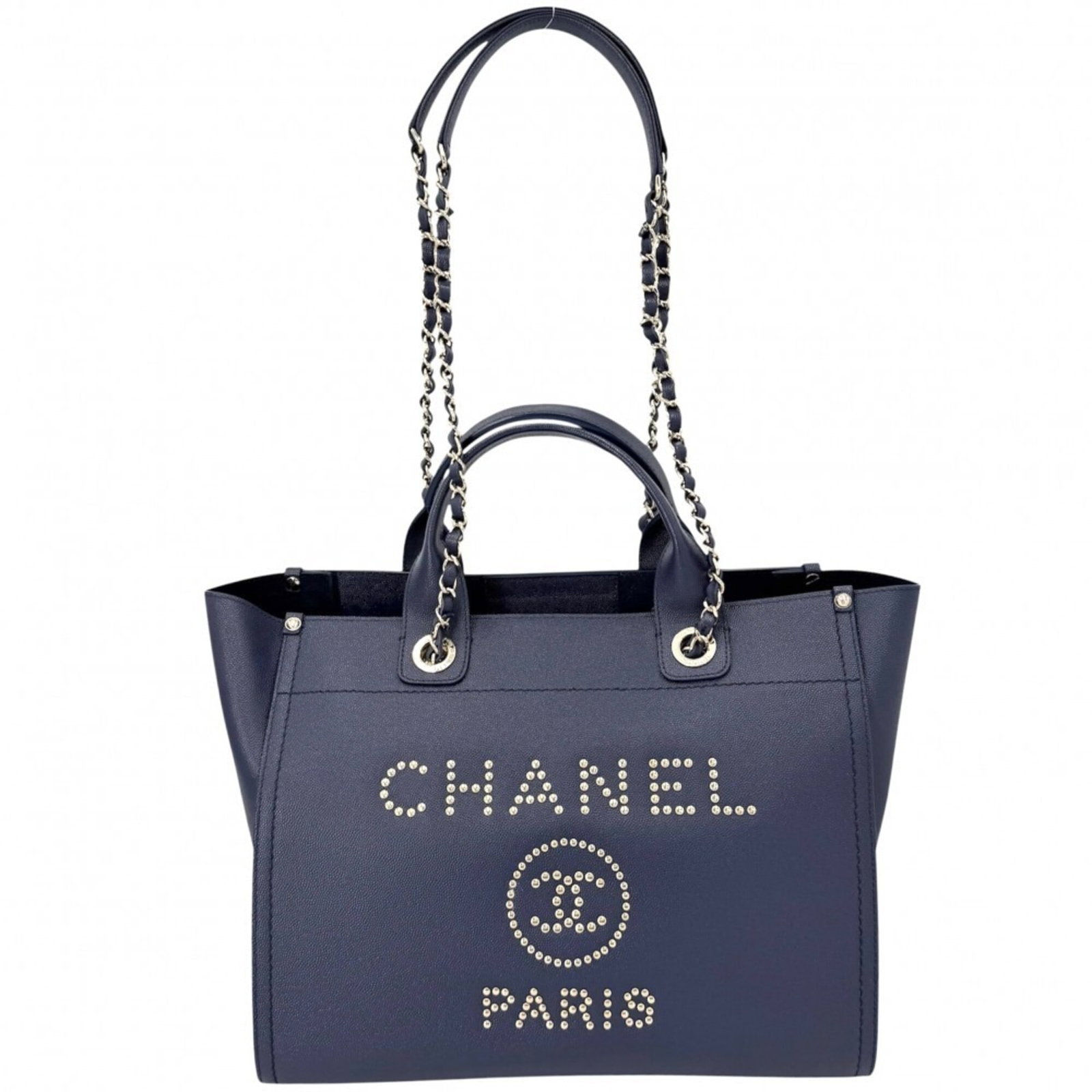 Chanel Handbag Shoulder Tote Grained Calfskin: Chanel Handbag Shoulder Tote Grained Calfskin The Chanel Handbag Shoulder Tote Grained Calfskin boasts a classic design with its grained calfskin material, available in two stylish colors - Blue and