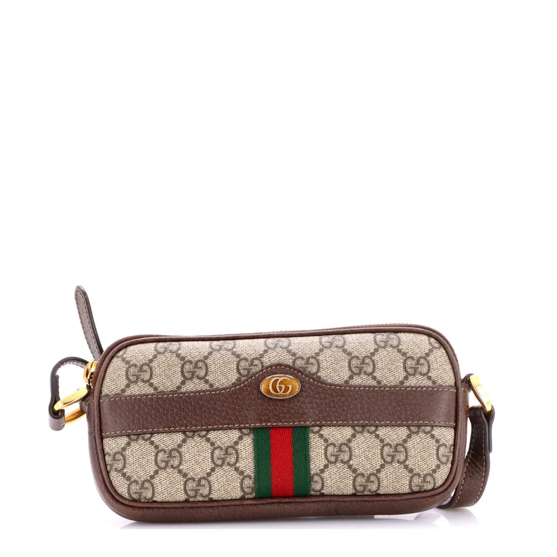 Crossbody bag mini canvas coated GG Gucci: Crossbody bag mini canvas coated GG Gucci The Gucci Ophidia Crossbody Bag in brown canvas coated GG is a stylish and compact accessory. Measuring just 4" high, 8" wide, and 1" deep, it features a gold
