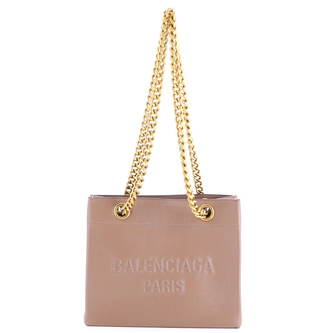 Balenciaga Duty Free Chain Tote Leather Small: Balenciaga Duty Free Chain Tote Leather Small Balenciaga Duty Free Chain Tote Leather Small - Neutral Leather Exterior with Aged Gold Hardware. This small leather tote features a neutral exterior