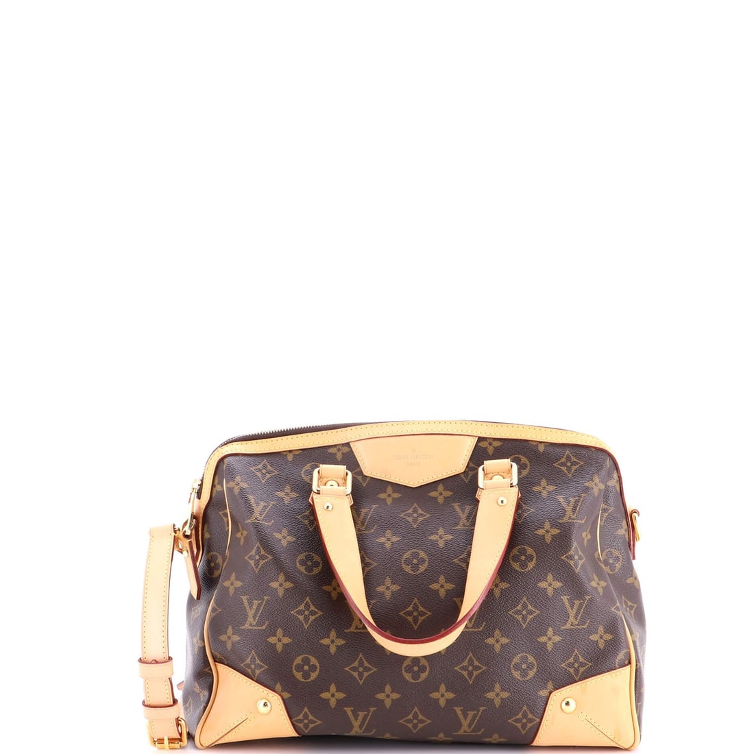 Monogram Canvas Handbag Louis Vuitton Retiro: Monogram Canvas Handbag Louis Vuitton Retiro Brown Monogram Canvas Louis Vuitton Retiro Satchel with Gold Hardware. This pre-owned Louis Vuitton handbag features a classic design, brown leather exteri