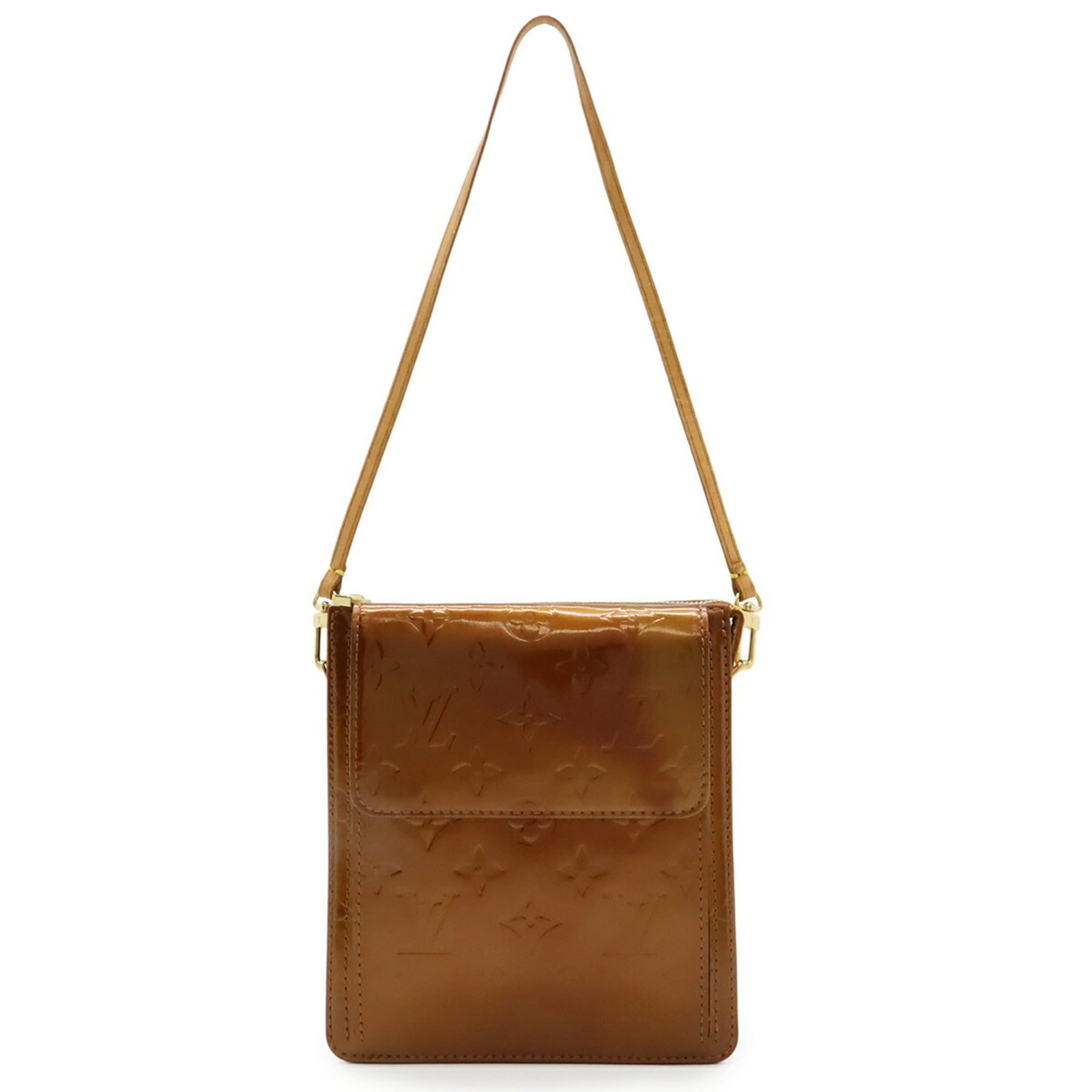 Shoulder bag from Louis Vuitton: Shoulder bag from Louis Vuitton This Louis Vuitton shoulder bag boasts a striking bronze color and sleek design, measuring 18cm x 16.5cm x 4.5cm in size. Made from high-quality materials, its compact