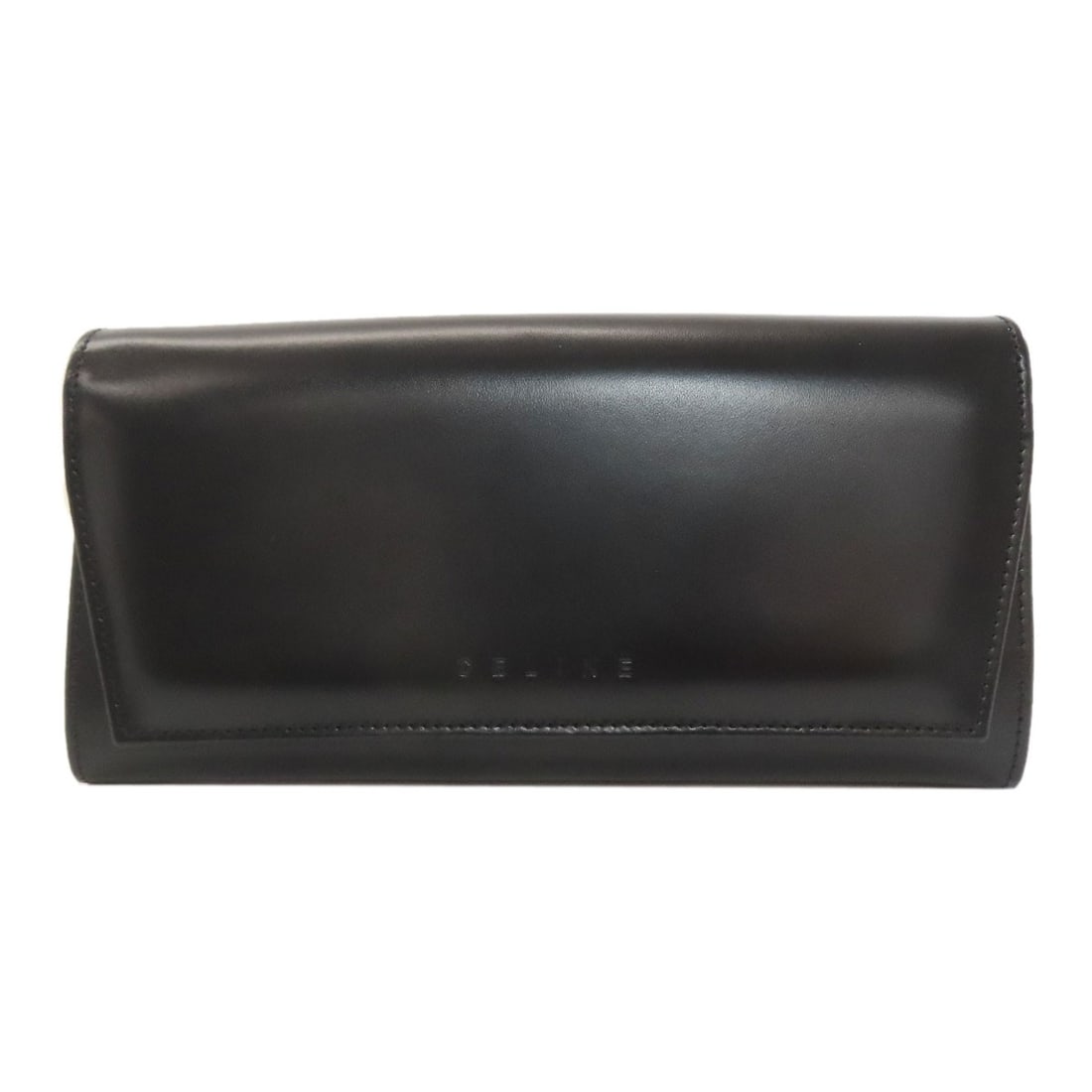 Celine Logo Long Wallet (With Coin Pocket) Leather: Celine Logo Long Wallet (With Coin Pocket) Leather Black leather Celine logo long wallet with coin pocket, featuring the iconic brand logo. This stylish accessory boasts a sleek design and functional 