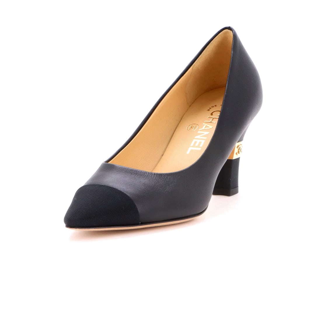 Chanel Women's Cap Toe CC Heel Pumps Leather with Grosgrain (1 of 5)
