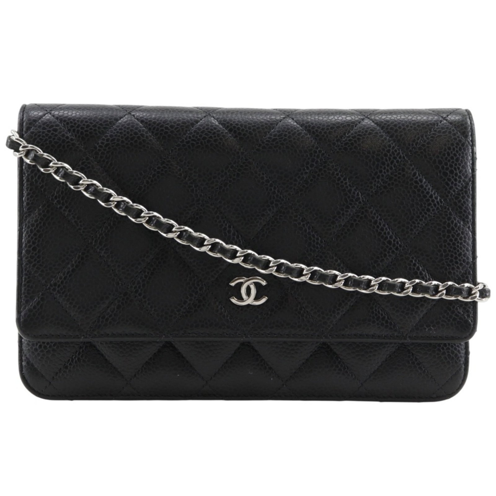 Chanel Chain/ Shoulder Wallet Grained Calfskin: Chanel Chain/ Shoulder Wallet Grained Calfskin Black Grained Calfskin Chain/Shoulder Wallet with 62cm Strap/Chain Length, weighing 430g. Made from high-quality grained calfskin, this wallet features a
