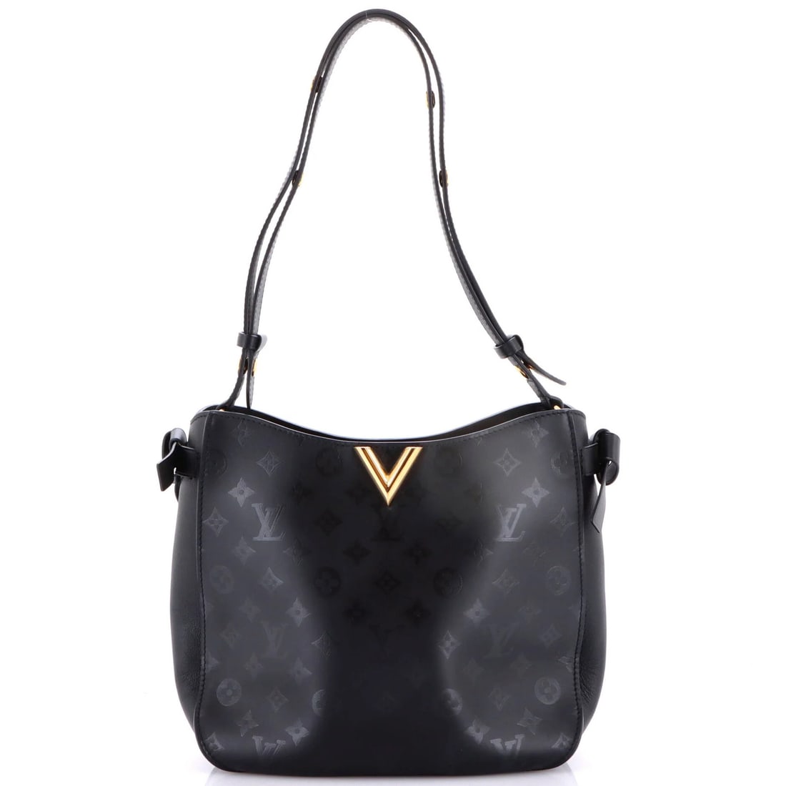 Hobo Very Leather Monogram Louis Vuitton: Hobo Very Leather Monogram Louis Vuitton Black Very Hobo Monogram Leather Louis Vuitton with touch-up on base, scuffs, edge wear, and minor creases. This classic style features gold hardware and a spa