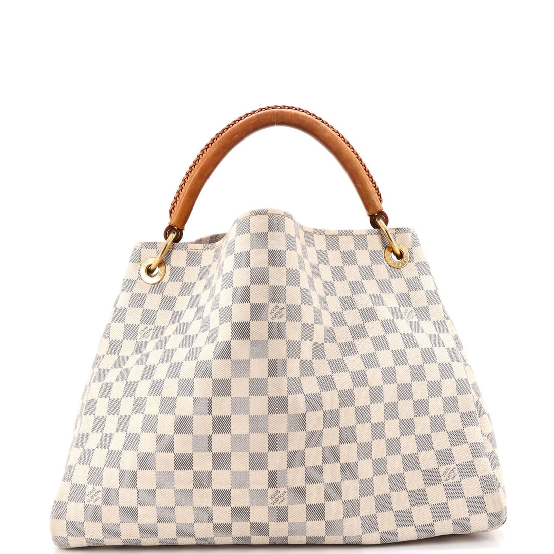 Louis Vuitton Artsy Handbag Damier MM: Louis Vuitton Artsy Handbag Damier MM White Louis Vuitton Artsy Handbag Damier MM in Fair Condition. This canvas-coated bag features heavy corner wear, scuffs, stains, creases, and minor