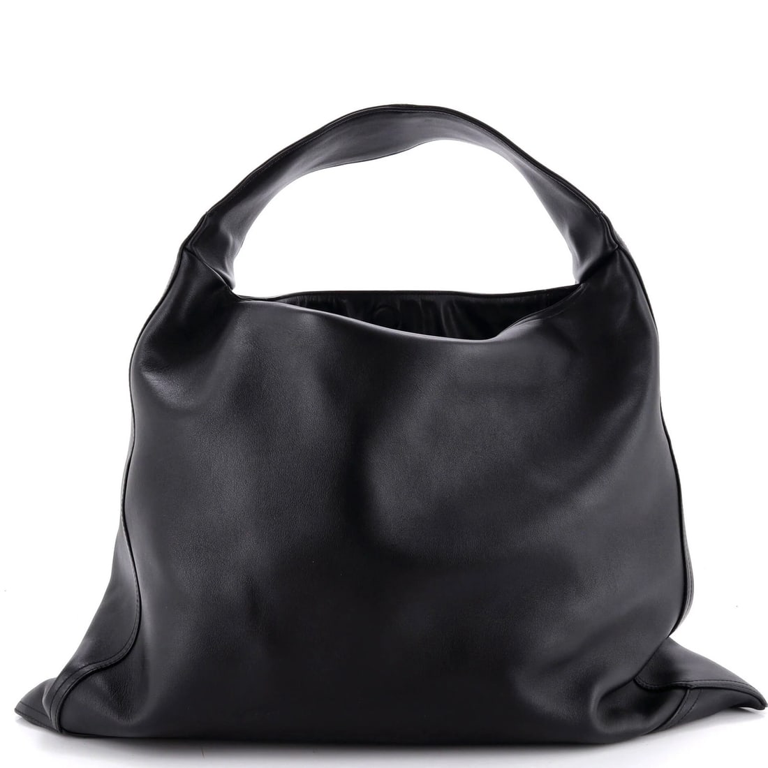 Bottega Veneta Hop Hobo Leather Large: Bottega Veneta Hop Hobo Leather Large Large Bottega Veneta Hop Hobo Leather Bag in Black. This large leather bag features heavy corner wear, scuffs, and minor creases on its exterior, while the