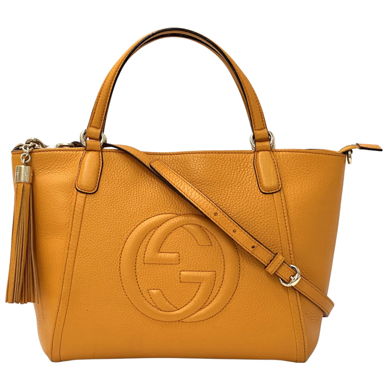 Gucci Handbag Shoulder Bag Tote Bag Leather: Gucci Handbag Shoulder Bag Tote Bag Leather Orange Gucci Leather Shoulder Bag Tote. Made from high-quality leather, this stylish tote bag features the iconic Gucci brand. A vibrant orange color adds a