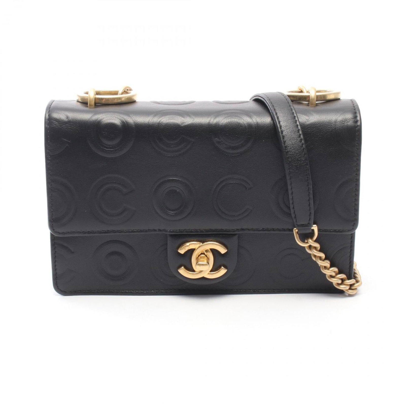 Chanel Handbag Shoulder Bag Leather: Chanel Handbag Shoulder Bag Leather Black leather Chanel shoulder bag with gold hardware, measuring 13cm x 21cm x 4cm. This classic design showcases the timeless elegance of the iconic brand's