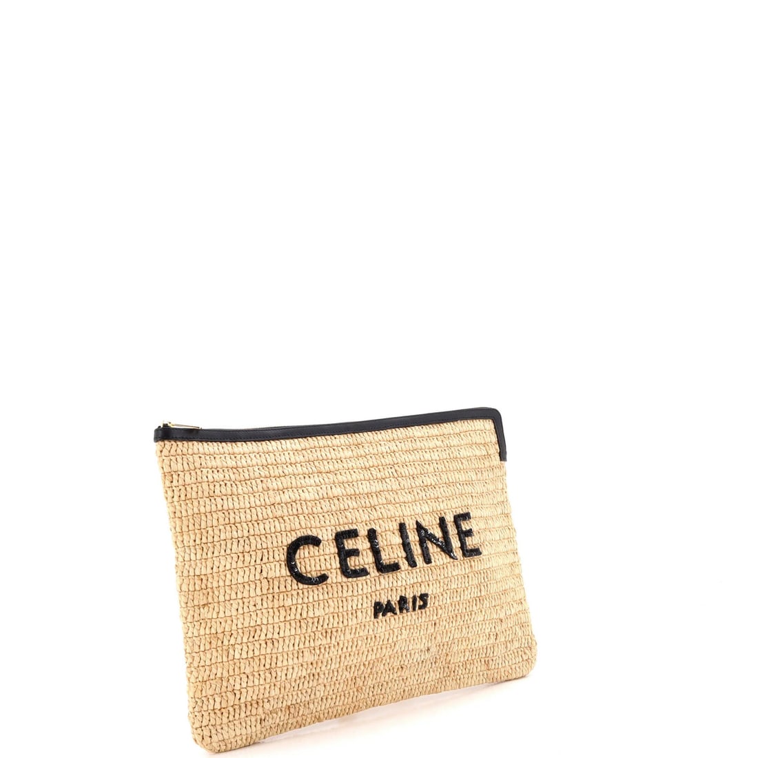 Raffia with Sequins Logo Large Pouch Zip Celine - 2