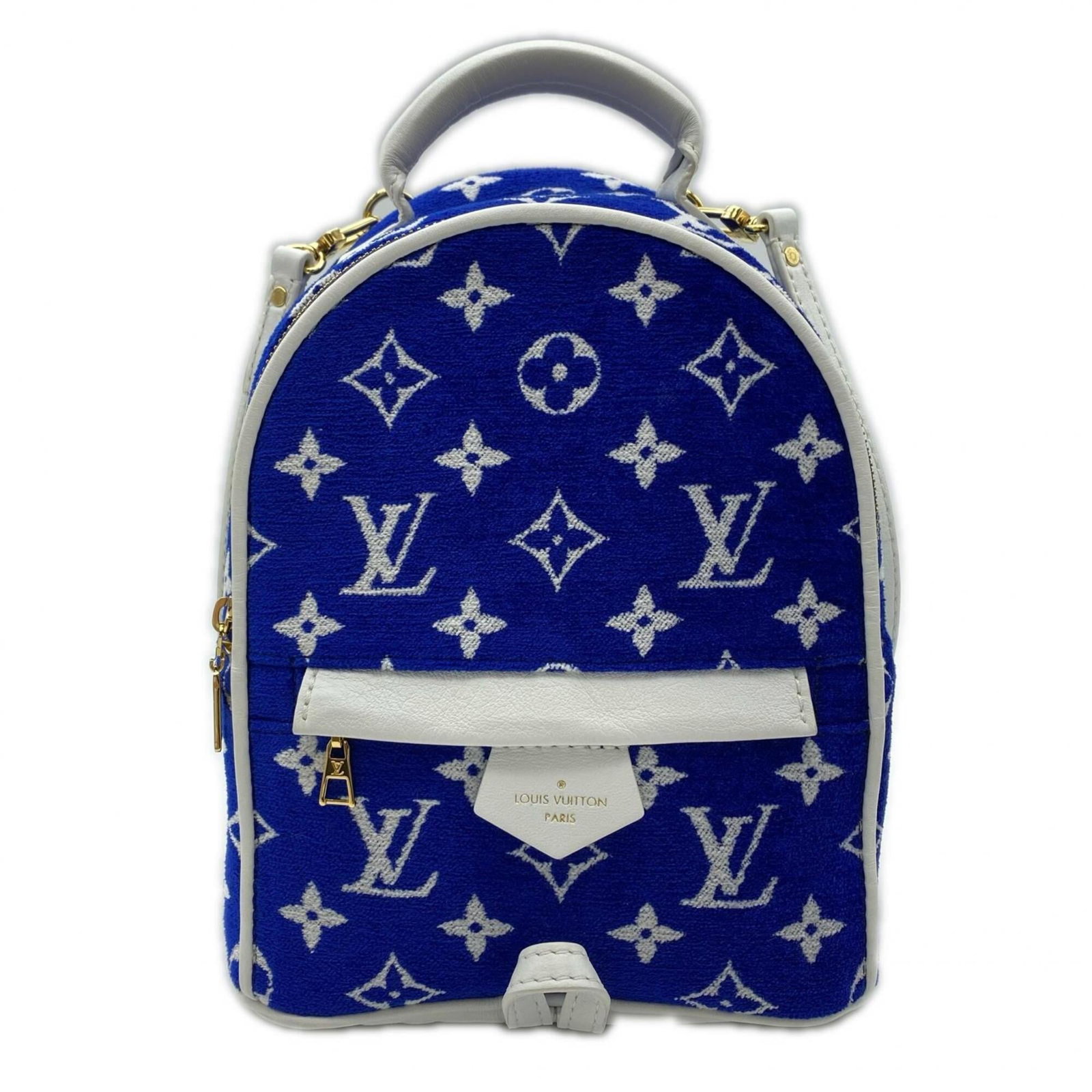 Jacquard Velvet Louis Vuitton Backpack: Jacquard Velvet Louis Vuitton Backpack Jacquard velvet and blue, white colors blend in perfect harmony. This Louis Vuitton backpack boasts an RFID serial number on its body for added security.