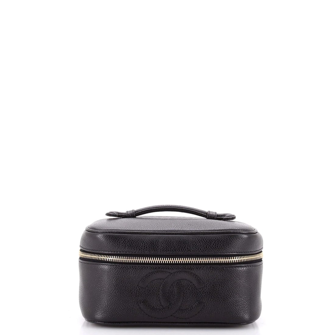 Caviar Cosmetic Case Medium Chanel Timeless Vintage: Caviar Cosmetic Case Medium Chanel Timeless Vintage Black leather exterior, gold hardware, and a classic design make this Medium Caviar Cosmetic Case from Chanel a timeless accessory. Measuring 4.5" h