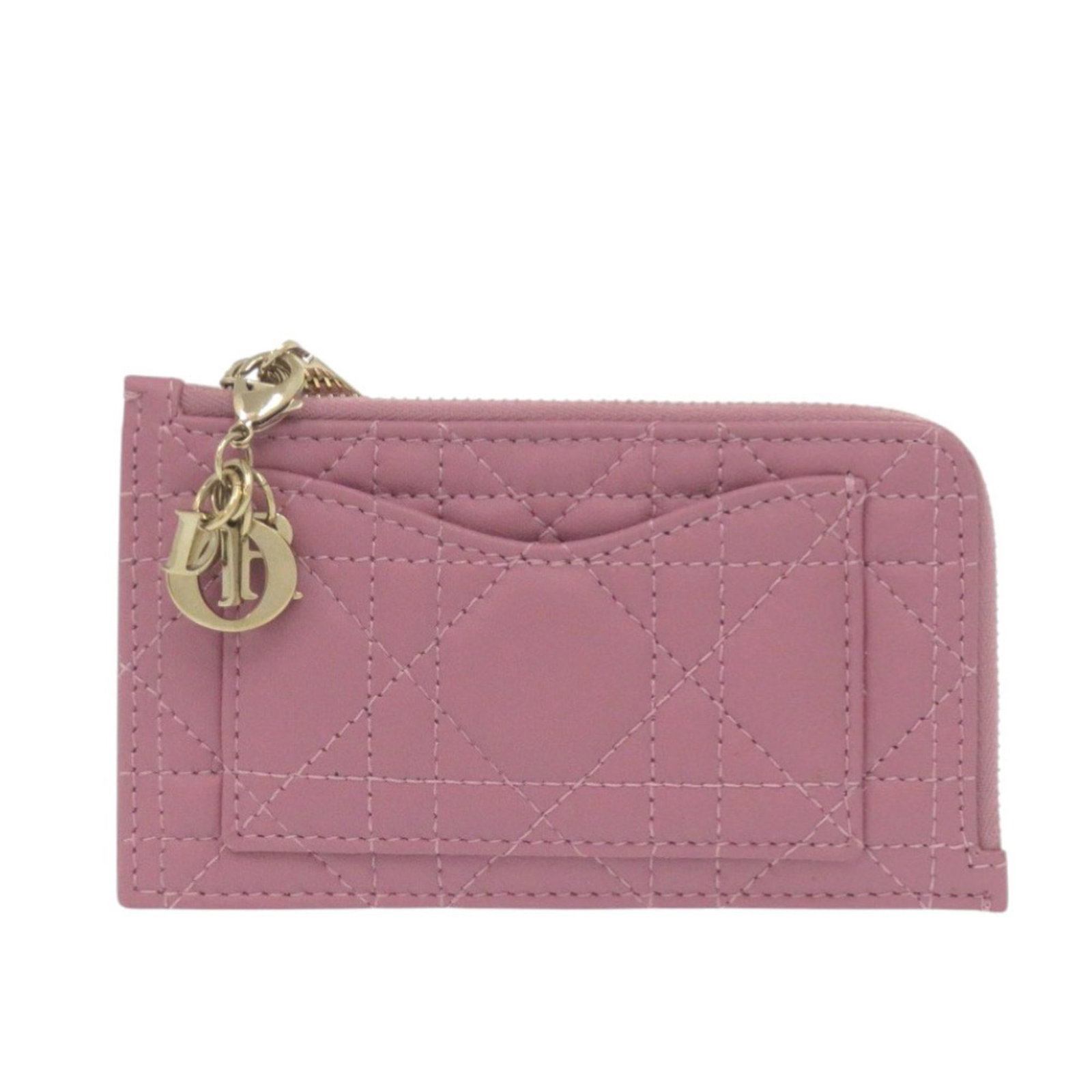 Christian Dior Card Leather Case: Christian Dior Card Leather Case The Christian Dior Card Leather Case boasts elegant design with its lambskin material and pink color, making it a stylish accessory for women. Measuring 8cm x 13cm x