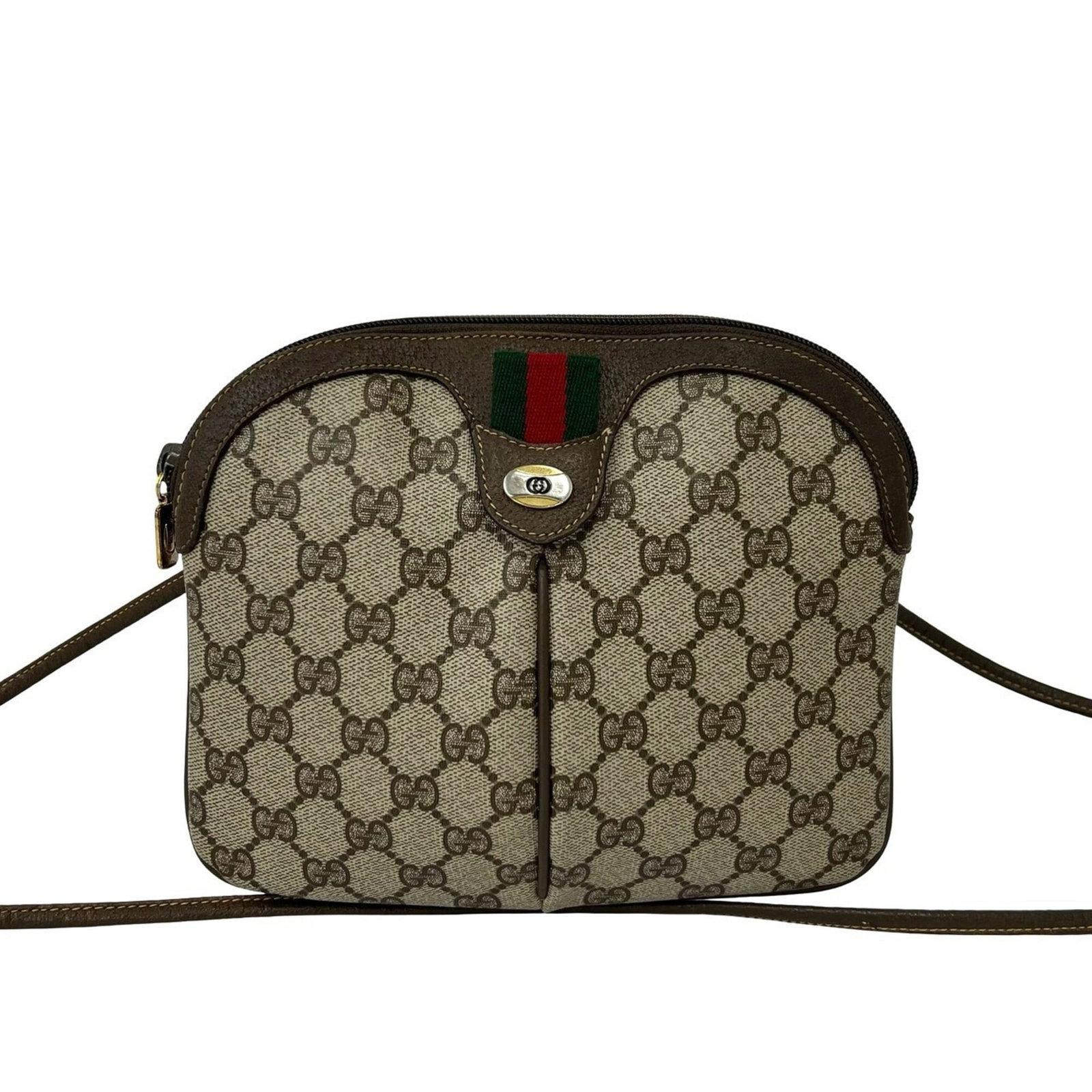 PVC leather bag shoulder pochette Gucci: PVC leather bag shoulder pochette Gucci Brown, Green, and Red color options available. This Gucci PVC leather pochette features a unique combination of materials and colors, making it a distinctive ac