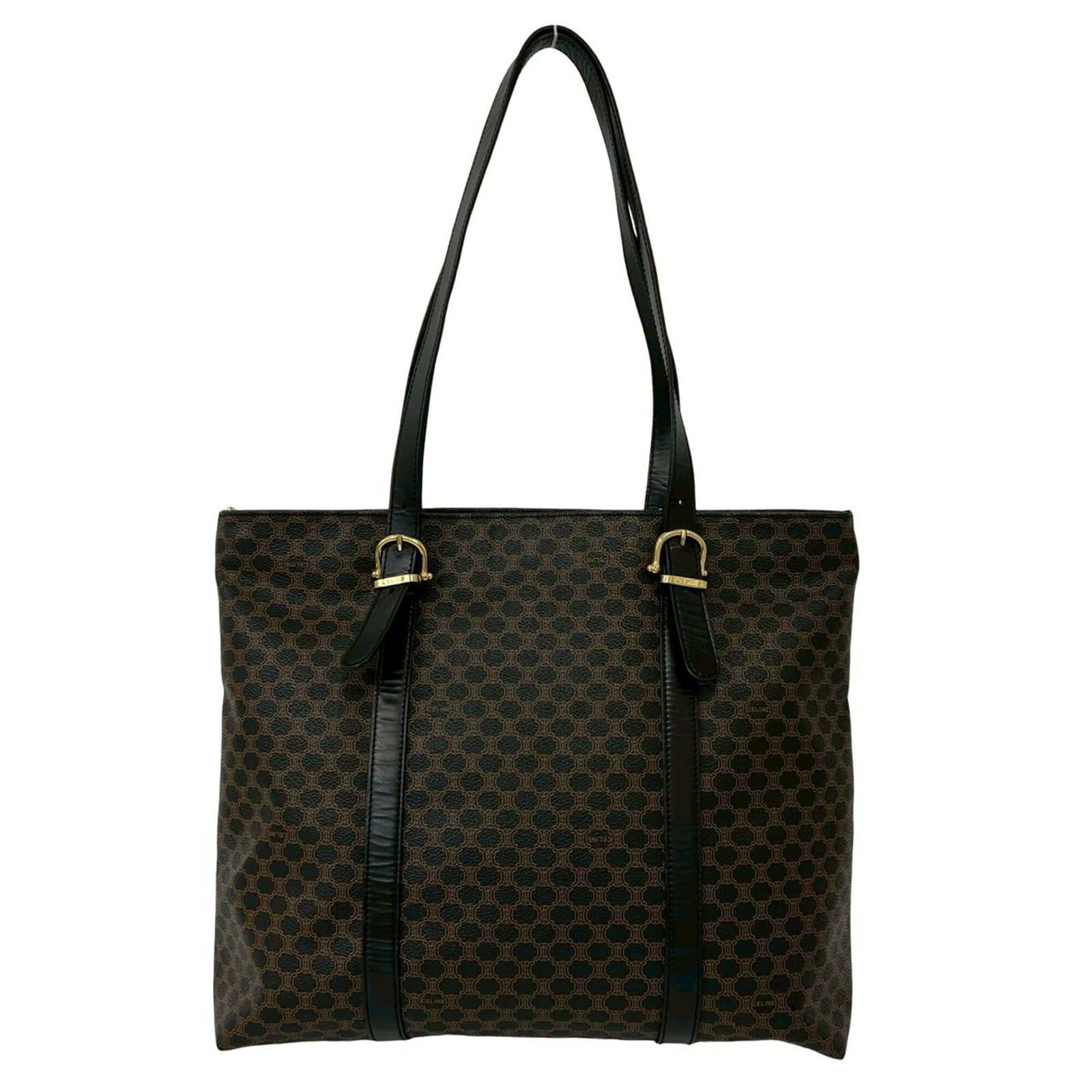 Tote Bag Leather Celine Handbag Pvc: Tote Bag Leather Celine Handbag Pvc Leather and PVC materials blend in this sleek, structured tote bag from Celine. The black and brown color options add versatility to its classic design. Measuring