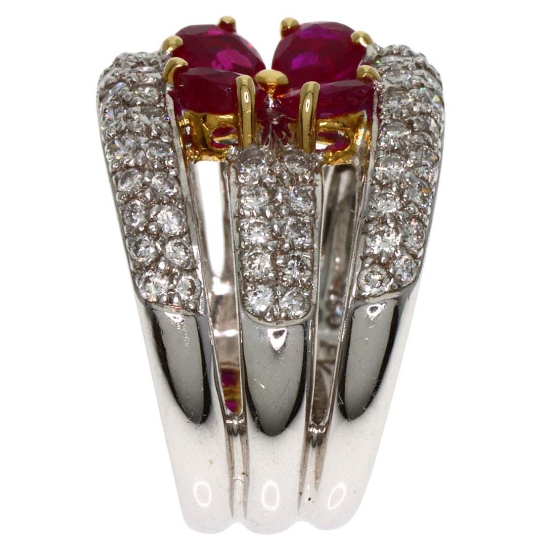 K18 White Gold Ruby Diamond Ring Ponte Vecchio - 3