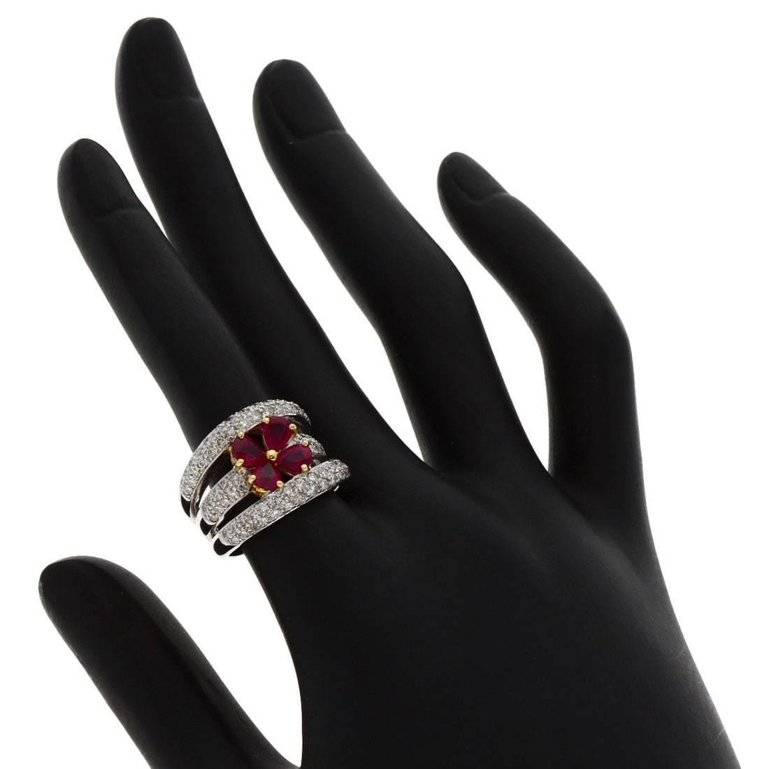 K18 White Gold Ruby Diamond Ring Ponte Vecchio - 7
