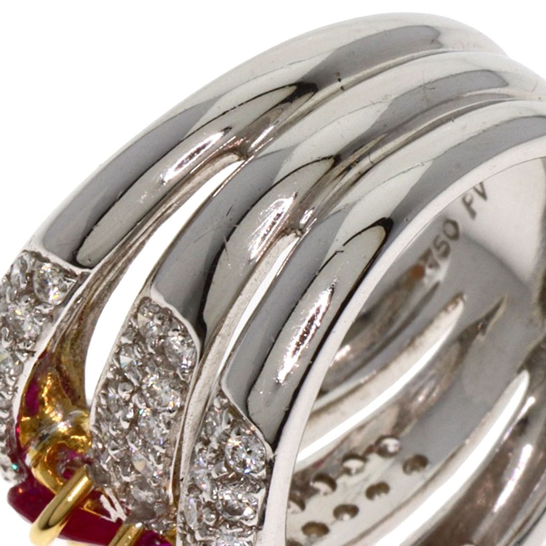 K18 White Gold Ruby Diamond Ring Ponte Vecchio - 9