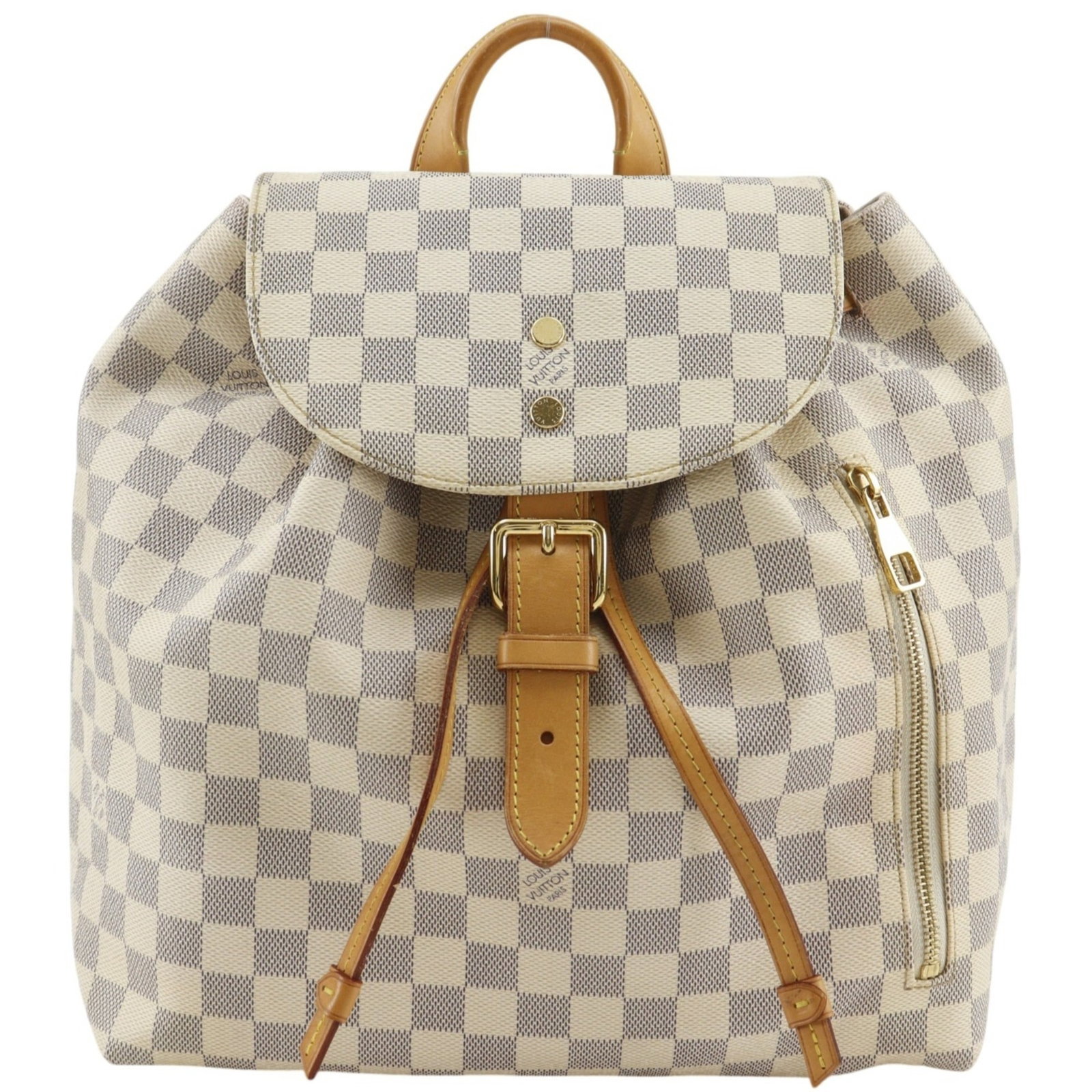 Vuitton Louis Backpack Damier: Vuitton Louis Backpack Damier Damier Azur, the iconic Louis Vuitton pattern, adorns this stylish white backpack. Measuring 32cm x 29cm x 16.5cm, it features a classic design with clean lines and a